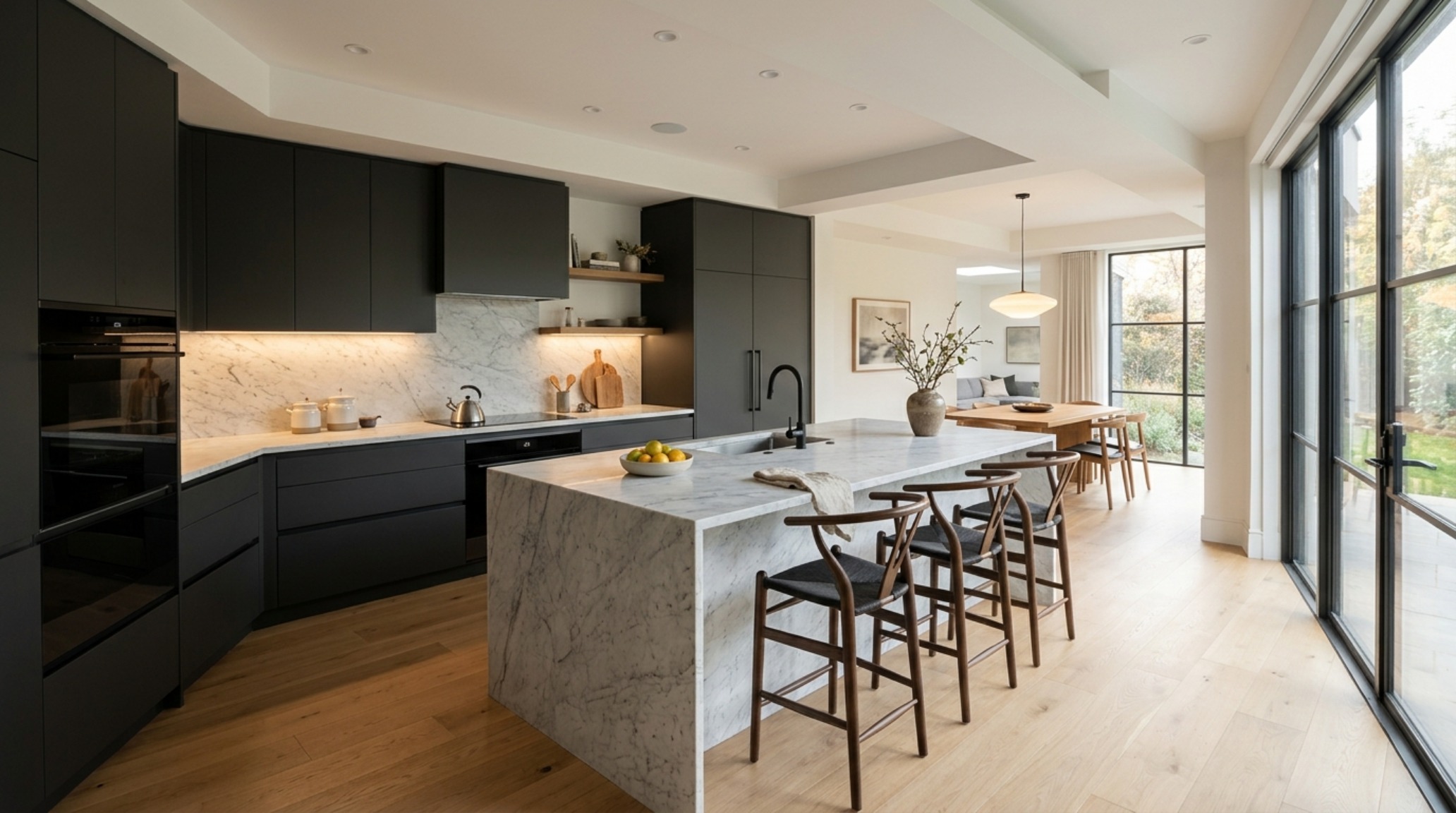 architectural residential layout analysis of a modern open-plan kitchen featuring a 42-inch clearance between the marble island and the perimeter cabinetry. architectural residential layout analysis of a modern open-plan kitchen featuring a 42-inch clearance between the marble island and the perimeter cabinetry.
