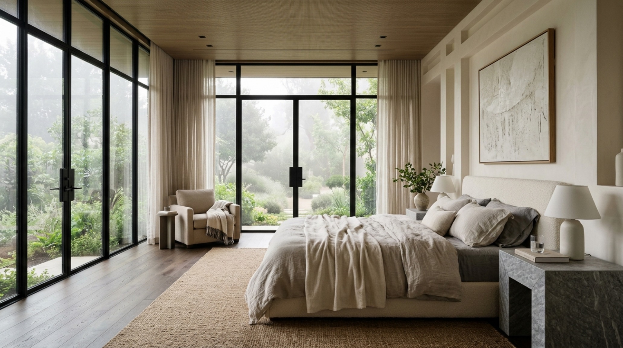luxury home architecture websites showcase of a primary suite with floor-to-ceiling glass, mitered stone details, and a 30-inch furniture clearance path. luxury home architecture websites showcase of a primary suite with floor-to-ceiling glass, mitered stone details, and a 30-inch furniture clearance path.