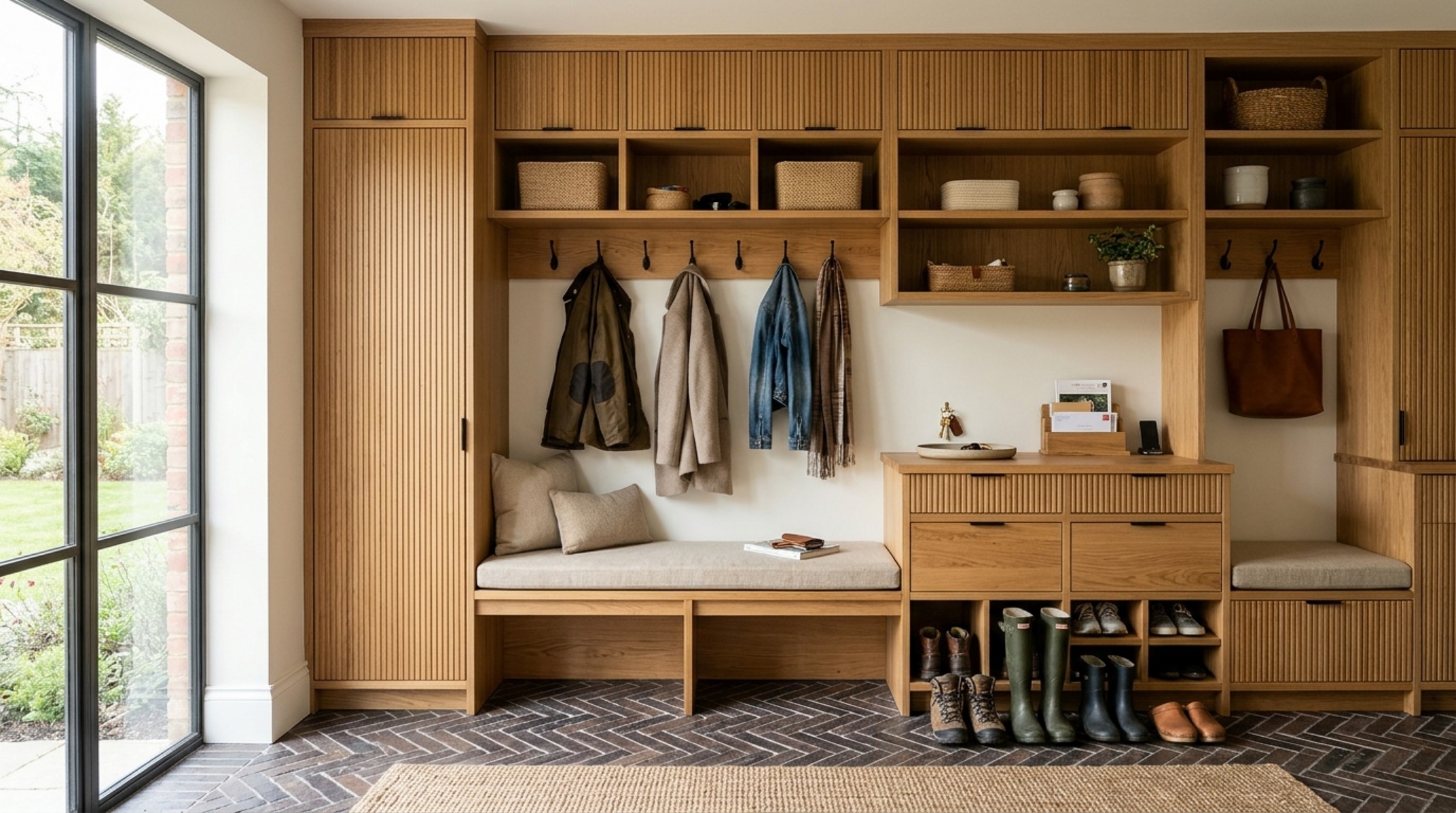 architectural residential layout analysis of a transitional mudroom featuring custom millwork and a dedicated drop-zone for organizational efficiency. architectural residential layout analysis of a transitional mudroom featuring custom millwork and a dedicated drop-zone for organizational efficiency.