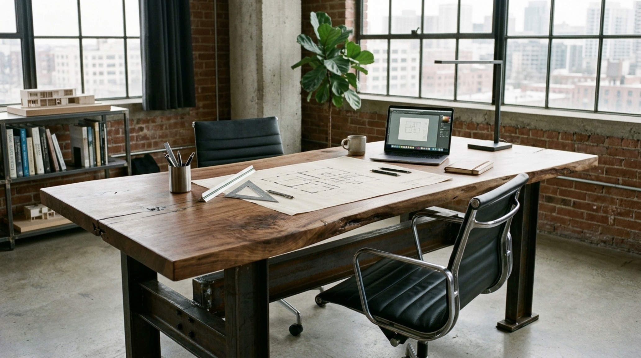 modern architect desks ideas with a cantilevered steel and walnut design set against a dark charcoal accent wall for high visual contrast. modern architect desks ideas with a cantilevered steel and walnut design set against a dark charcoal accent wall for high visual contrast.