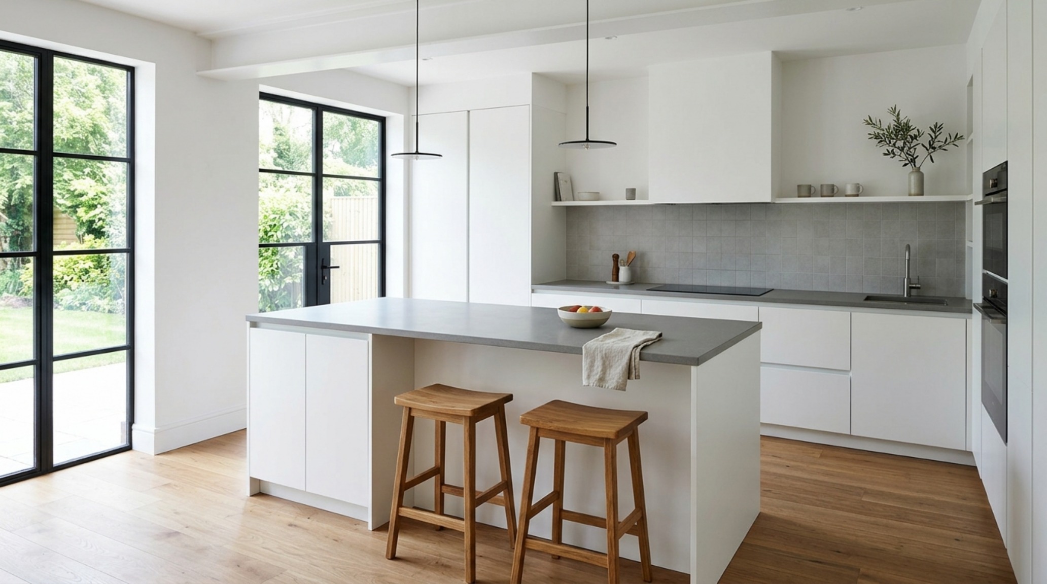 Inspiration Gallery: A top-down view of the kitchen island in Sagrada Studio, showcasing the honed stone texture and the precise 36-inch walkway clearance for optimal spatial flow.