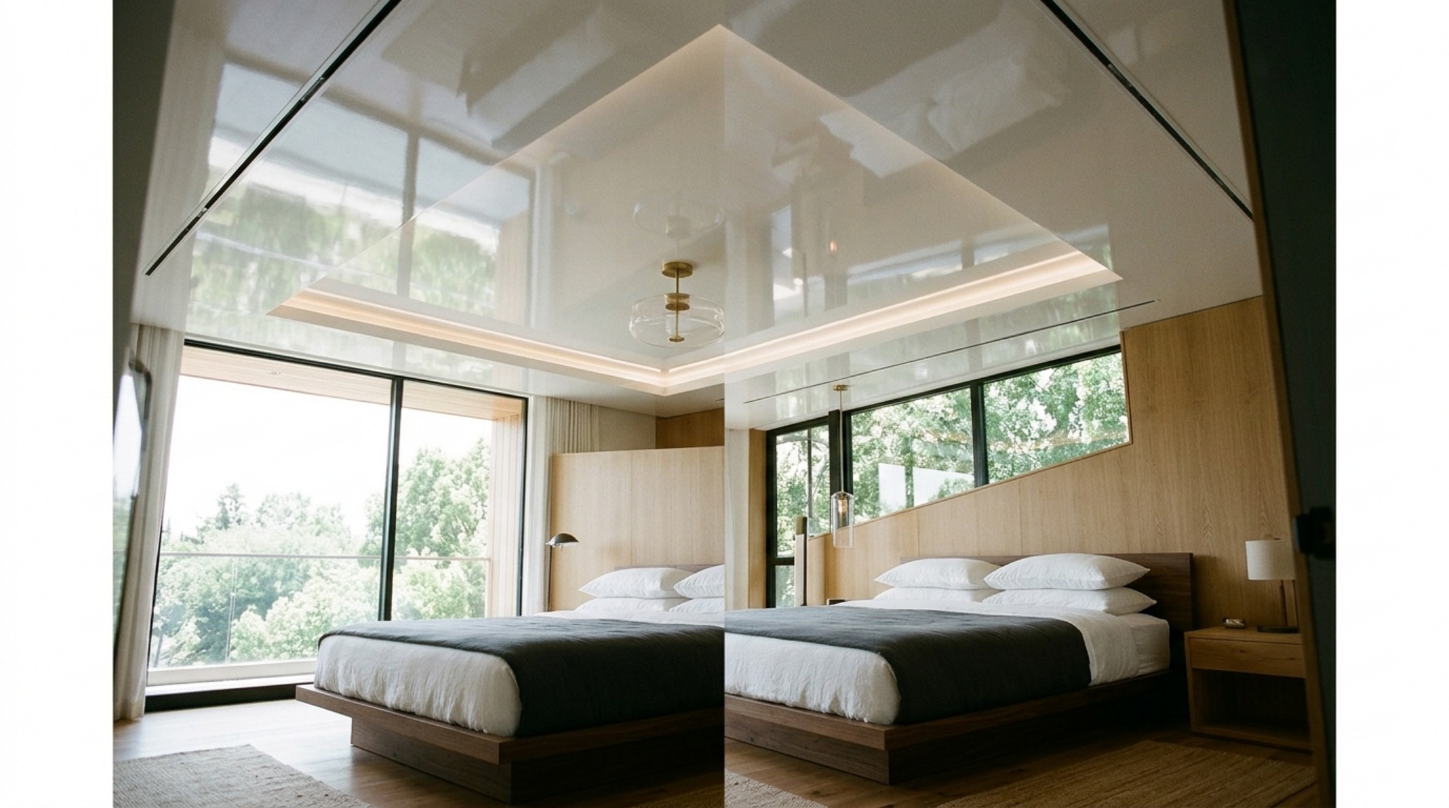 light-reflective wall finishes featuring a high-gloss white ceiling that mirrors the soft natural light from floor-to-ceiling windows light-reflective wall finishes featuring a high-gloss white ceiling that mirrors the soft natural light from floor-to-ceiling windows