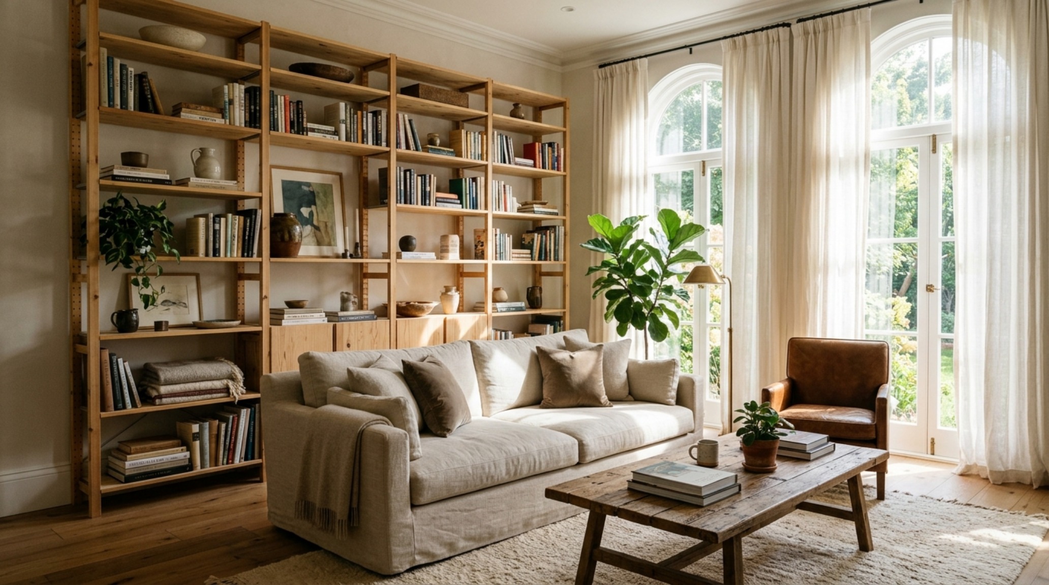 Final evocative shot of a sun-drenched living room where living room floating shelves ideas have transformed a standard rental into a bespoke-grade library. Final evocative shot of a sun-drenched living room where living room floating shelves ideas have transformed a standard rental into a bespoke-grade library.