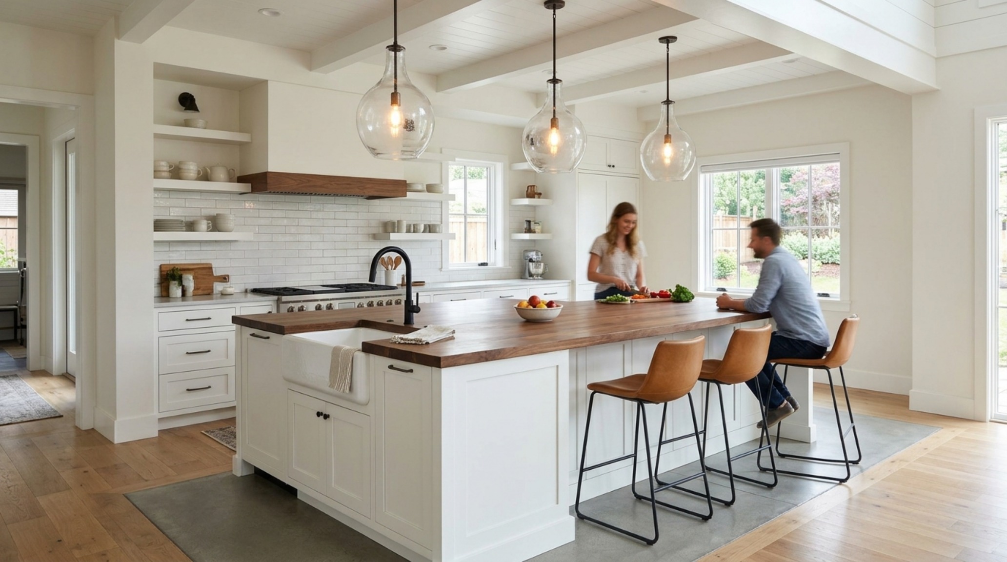 farmhouse sink placement ergonomics showing a deep cast-iron sink on a central island with 36-inch walkway clearances. farmhouse sink placement ergonomics showing a deep cast-iron sink on a central island with 36-inch walkway clearances.