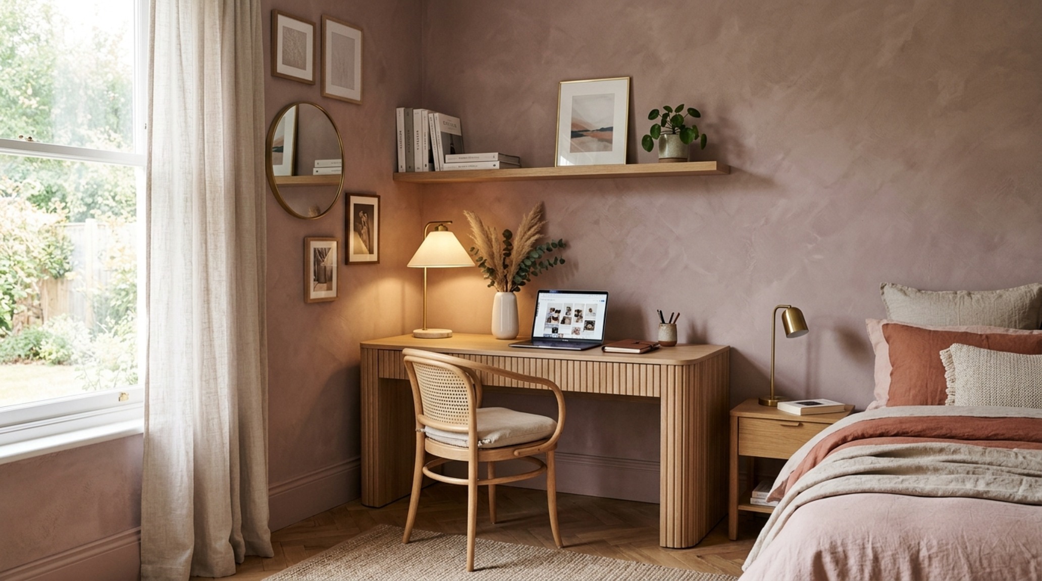sophisticated pink paint alternatives featuring a dusty plaster wall finish paired with fluted white oak cabinetry and warm 2700K lighting sophisticated pink paint alternatives featuring a dusty plaster wall finish paired with fluted white oak cabinetry and warm 2700K lighting