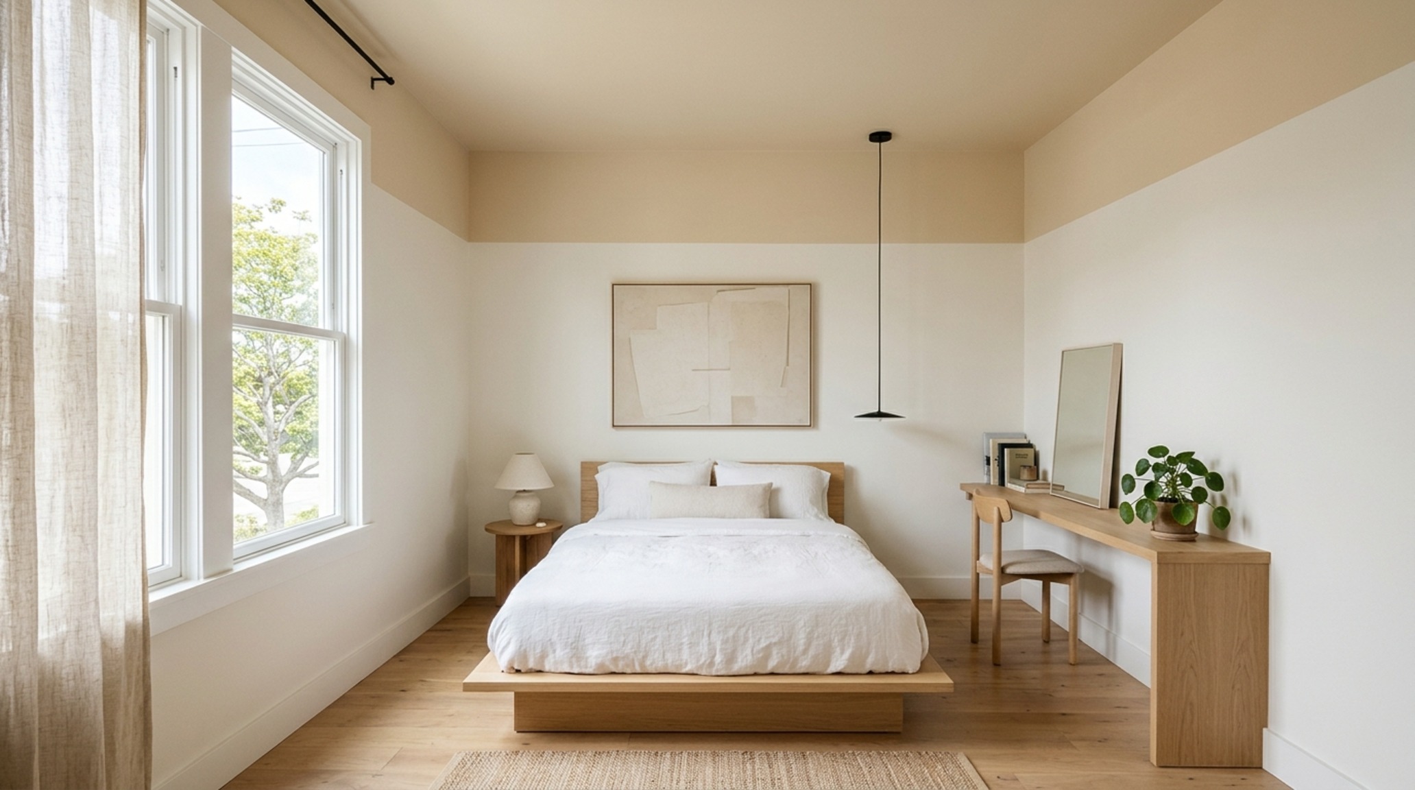 small bedroom paint tricks for height including a ceiling painted in a light-reflective cream that extends down the wall for a canopy effect small bedroom paint tricks for height including a ceiling painted in a light-reflective cream that extends down the wall for a canopy effect