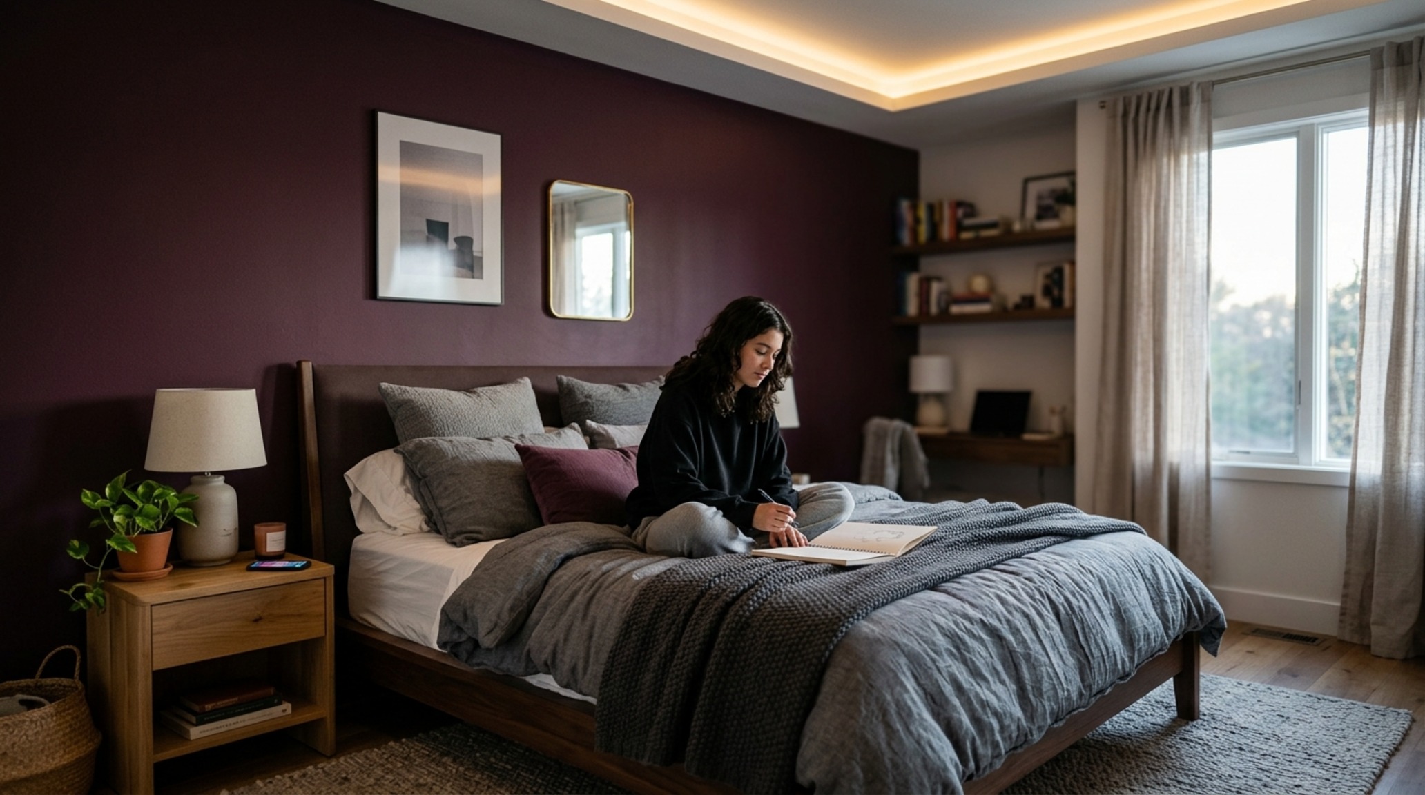 modern teen girl room colors 2025 highlighting a deep midnight teal wall with high CRI 92+ lighting highlighting the pigment's richness modern teen girl room colors 2025 highlighting a deep midnight teal wall with high CRI 92+ lighting highlighting the pigment's richness