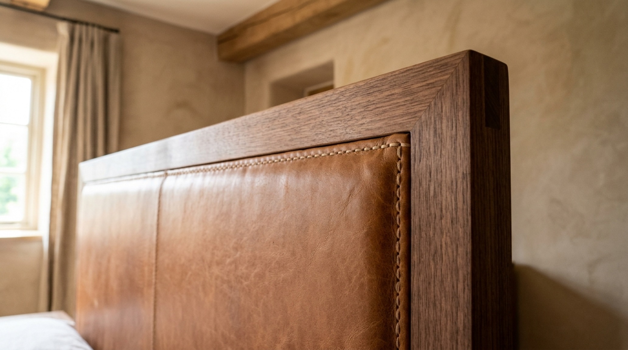 luxury beds that save space textures focusing on the detail of a rift-sawn walnut frame with hand-stitched leather headboard panels luxury beds that save space textures focusing on the detail of a rift-sawn walnut frame with hand-stitched leather headboard panels