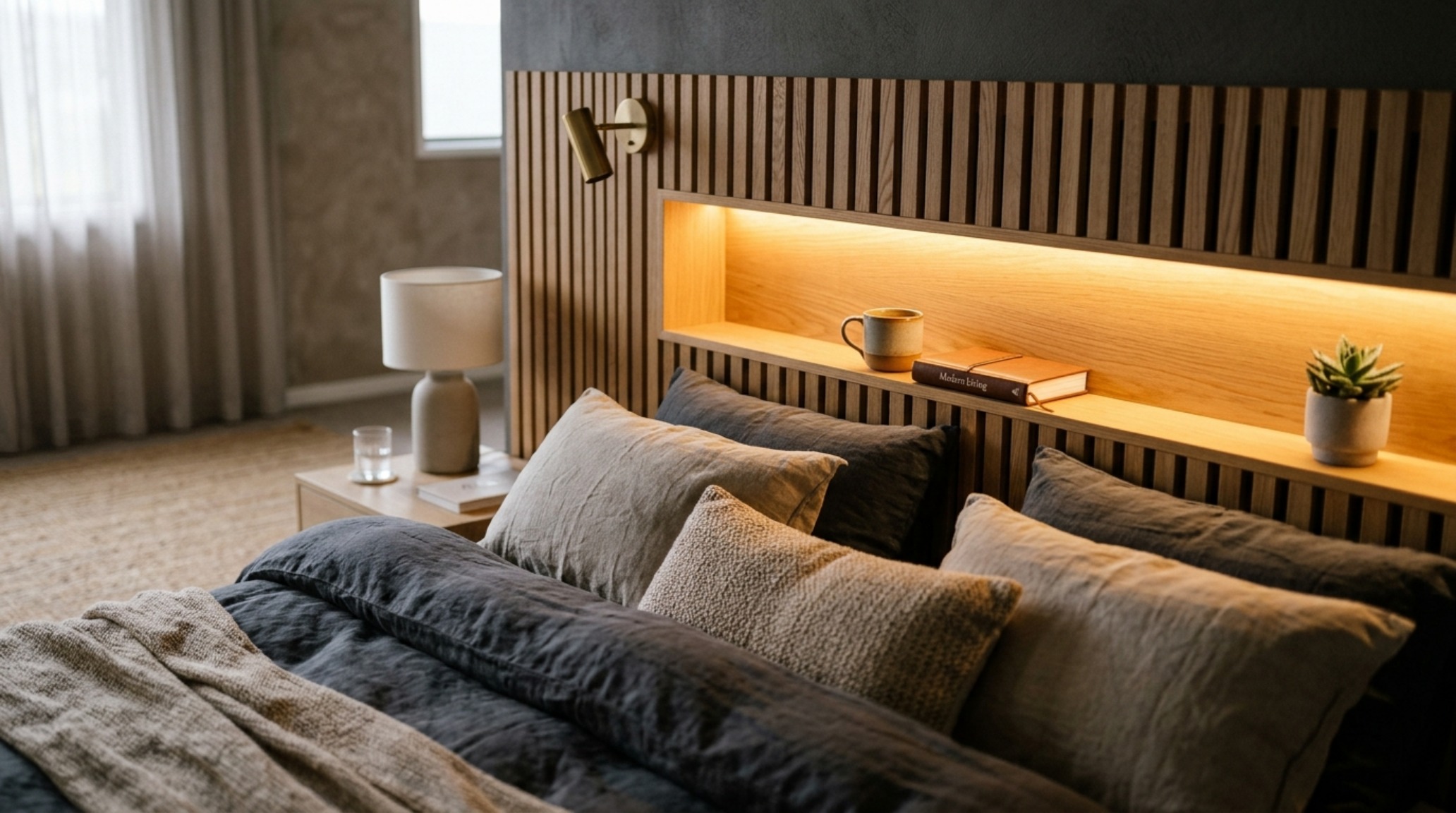 beds that save space lighting guide depicting recessed warm LED channels within a fluted wood headboard creating a soft halo effect beds that save space lighting guide depicting recessed warm LED channels within a fluted wood headboard creating a soft halo effect