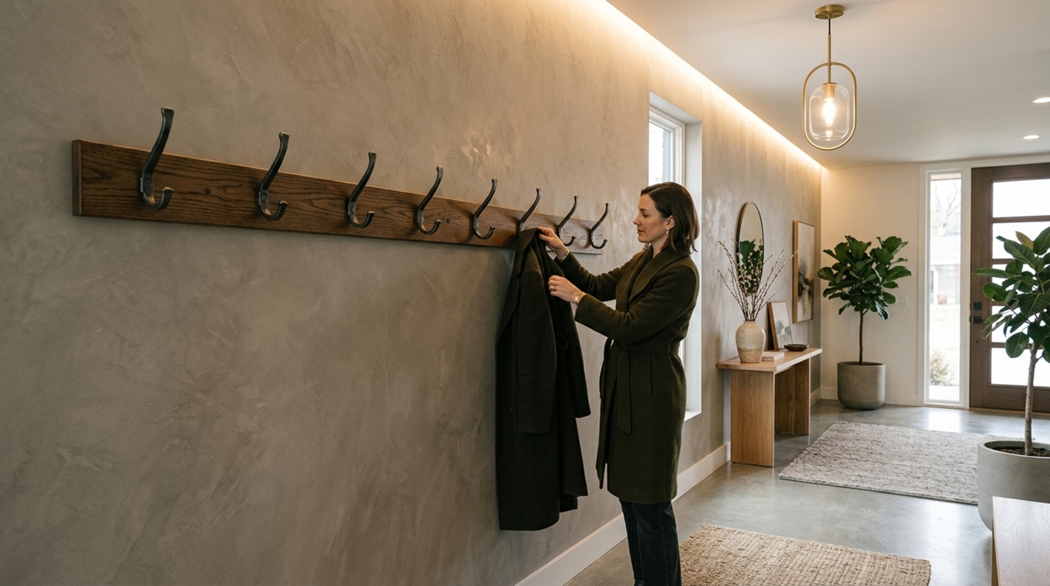 heavy duty wall coat rack mounting height analysis in a high-ceiling foyer featuring rhythmic hook placement and 2700K ambient lighting heavy duty wall coat rack mounting height analysis in a high-ceiling foyer featuring rhythmic hook placement and 2700K ambient lighting