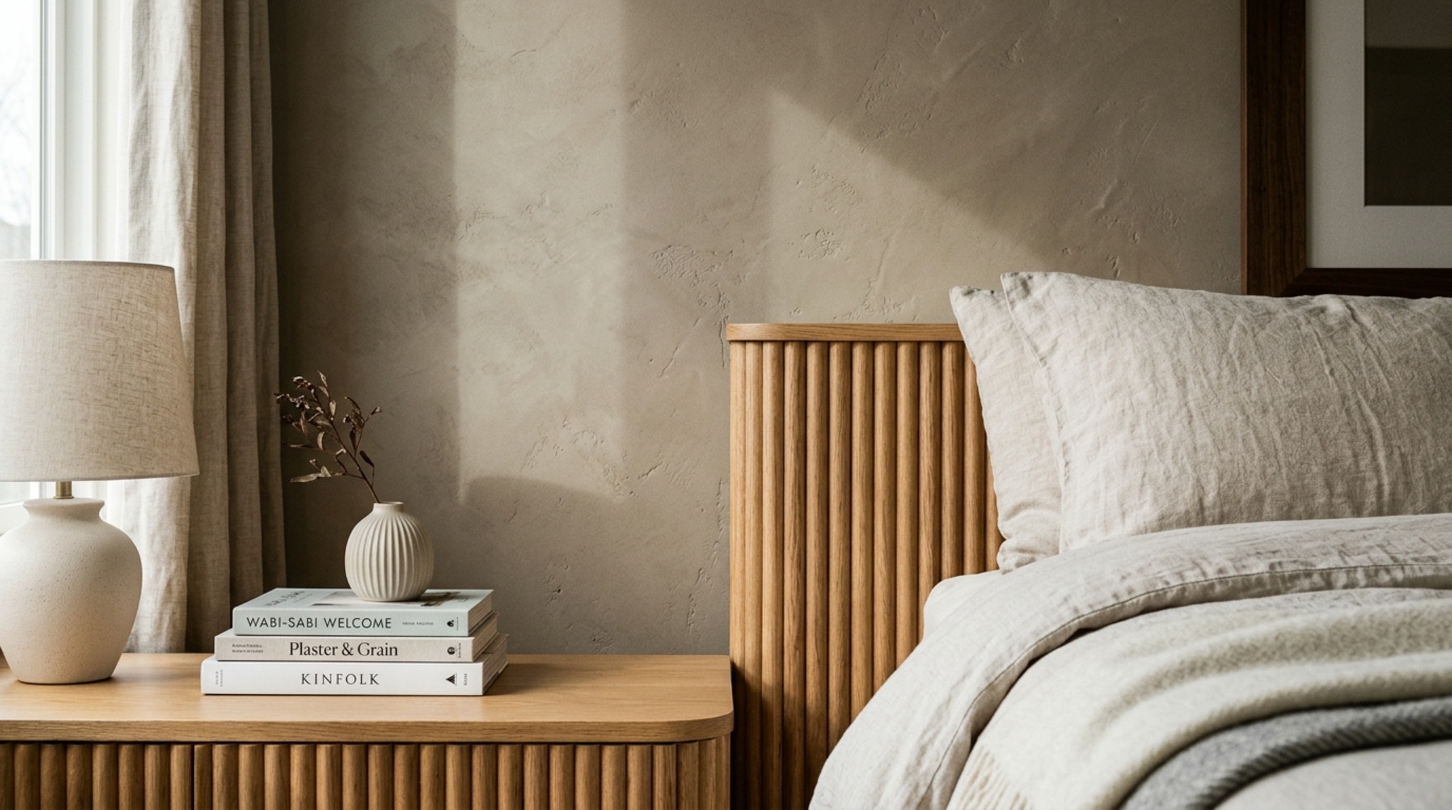 luxury best color for bedroom walls textures showcasing a hand-applied Roman clay finish in a warm greige hue paired with fluted white oak. luxury best color for bedroom walls textures showcasing a hand-applied Roman clay finish in a warm greige hue paired with fluted white oak.