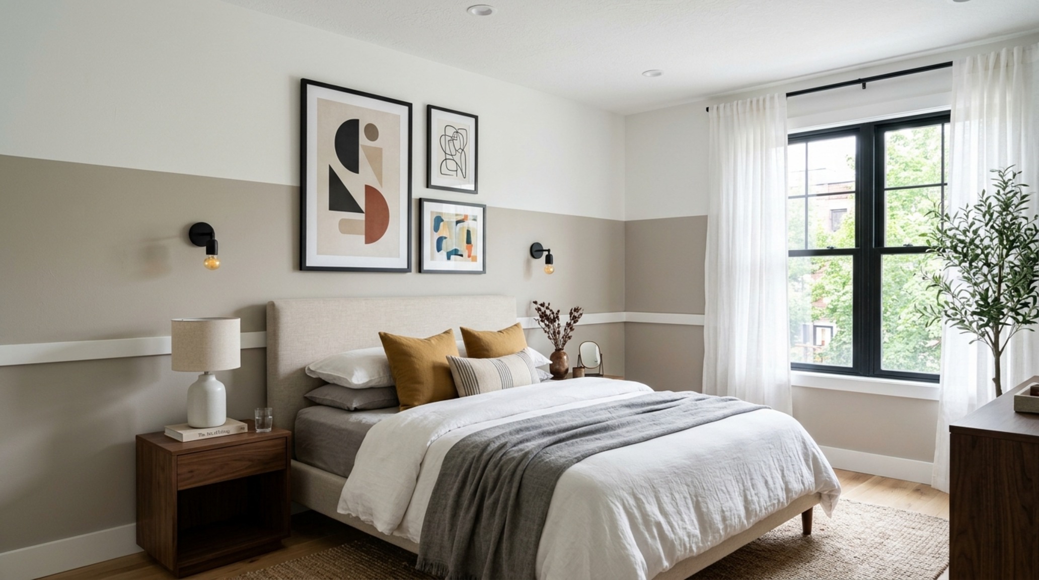 modern best color for bedroom walls ideas highlighting a horizontal datum line created by two-tone paint application in a contemporary loft. modern best color for bedroom walls ideas highlighting a horizontal datum line created by two-tone paint application in a contemporary loft.
