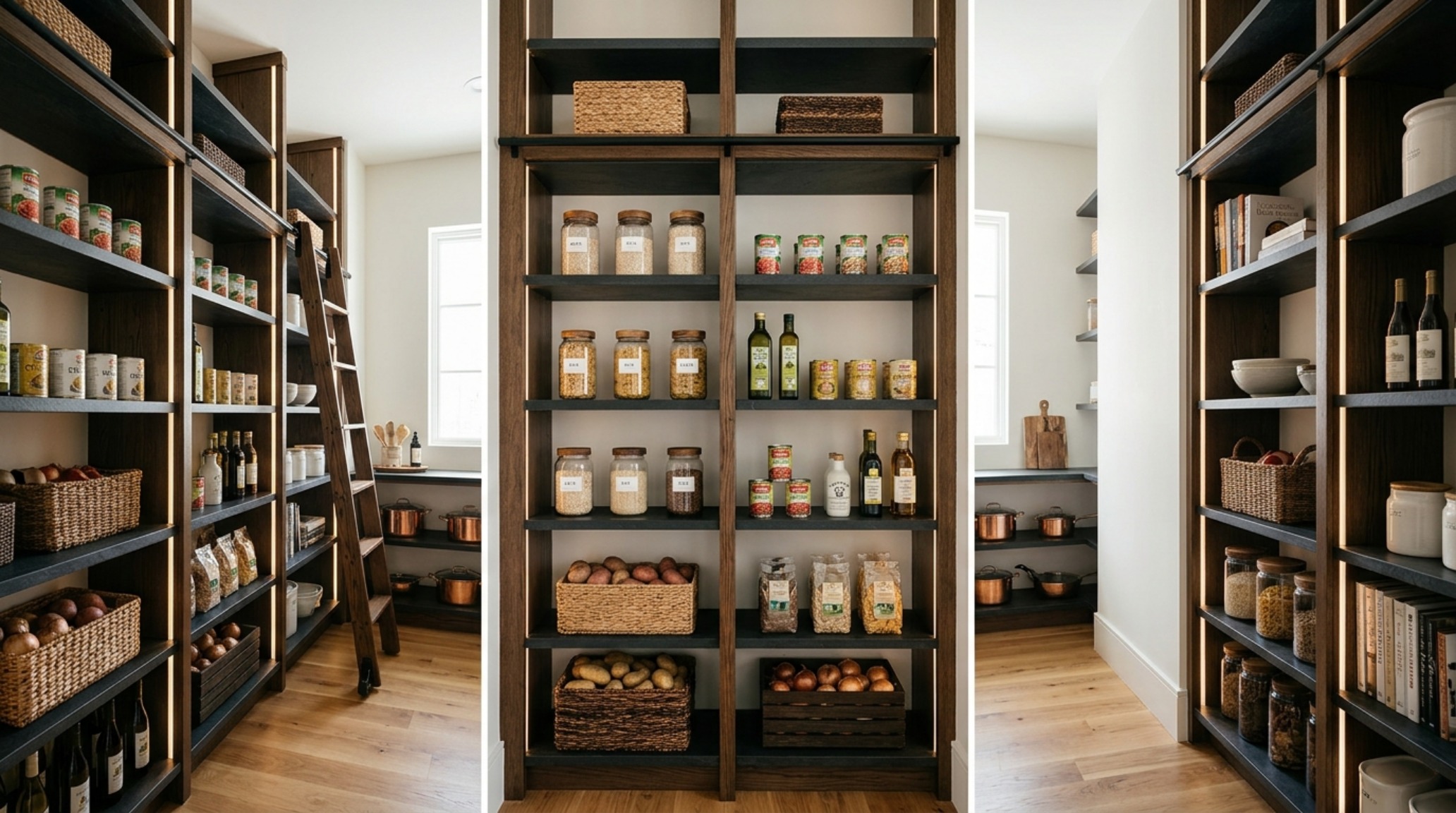 A final architectural reflection of a pantry interior painted in Benjamin Moore Swiss Coffee with contrasting dark slate accents. A final architectural reflection of a pantry interior painted in Benjamin Moore Swiss Coffee with contrasting dark slate accents.
