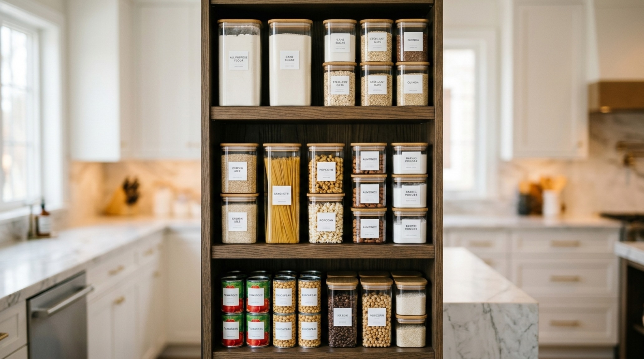 Symmetrical pantry layout featuring a central vertical stack of modular containers, emphasizing small pantry organization ideas architecture. Symmetrical pantry layout featuring a central vertical stack of modular containers, emphasizing small pantry organization ideas architecture.
