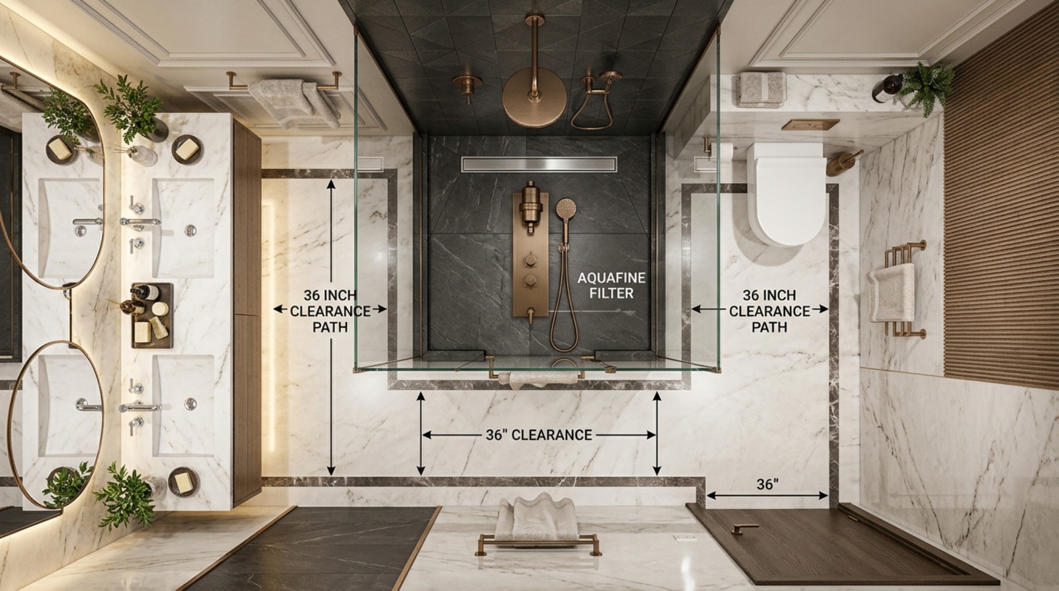 Contemporary bathroom specification showcasing the spatial cadence of filtered water and high CRI task lighting. Contemporary bathroom specification showcasing the spatial cadence of filtered water and high CRI task lighting.
