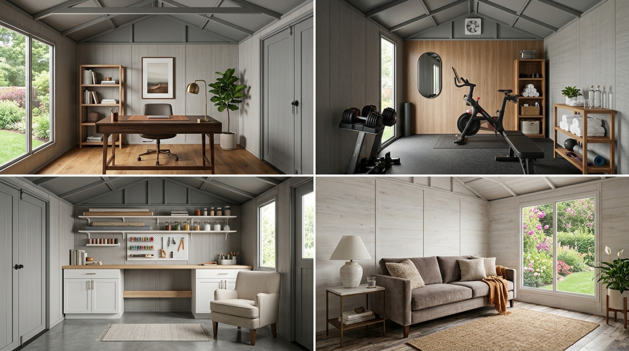 Inspirational gallery view of various Costco Titan shed storage decor ideas showcasing 'Quiet Luxury' finishes and organized artistic workspaces.