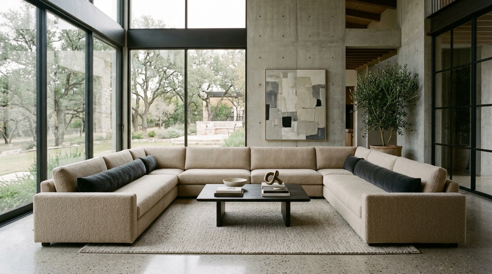 large lumbar pillows for couches crafted from mohair velvet to create a clean architectural silhouette in a U-shaped seating area large lumbar pillows for couches crafted from mohair velvet to create a clean architectural silhouette in a U-shaped seating area
