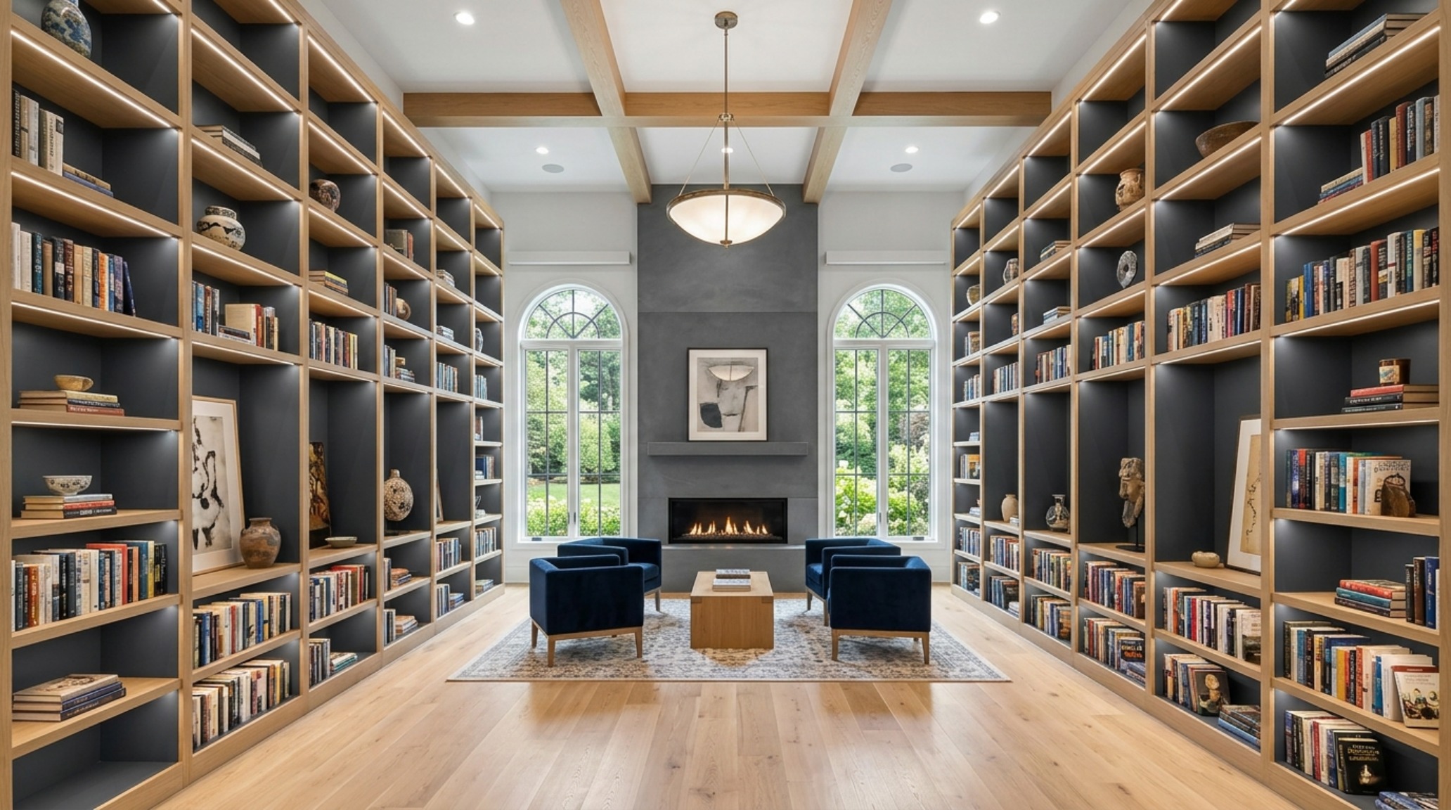 Modern book shelving ideas highlighting a geometric 'void and solid' design with varied shelf heights for a dynamic architectural rhythm. Modern book shelving ideas highlighting a geometric 'void and solid' design with varied shelf heights for a dynamic architectural rhythm.