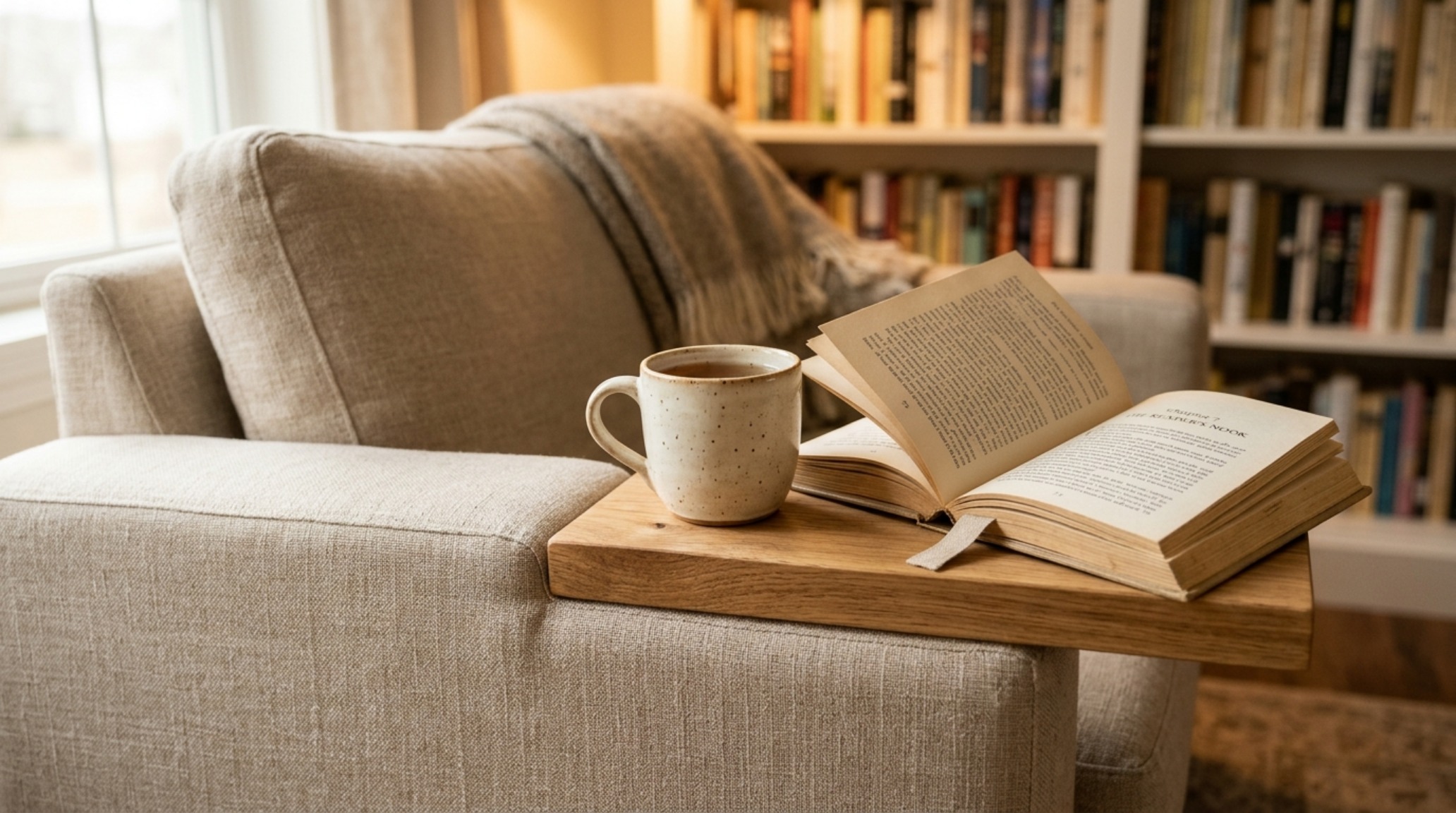 Detail of a dark academia style bookchair with walnut shelving, velvet upholstery, and a brass task lamp for focused reading. Detail of a dark academia style bookchair with walnut shelving, velvet upholstery, and a brass task lamp for focused reading.