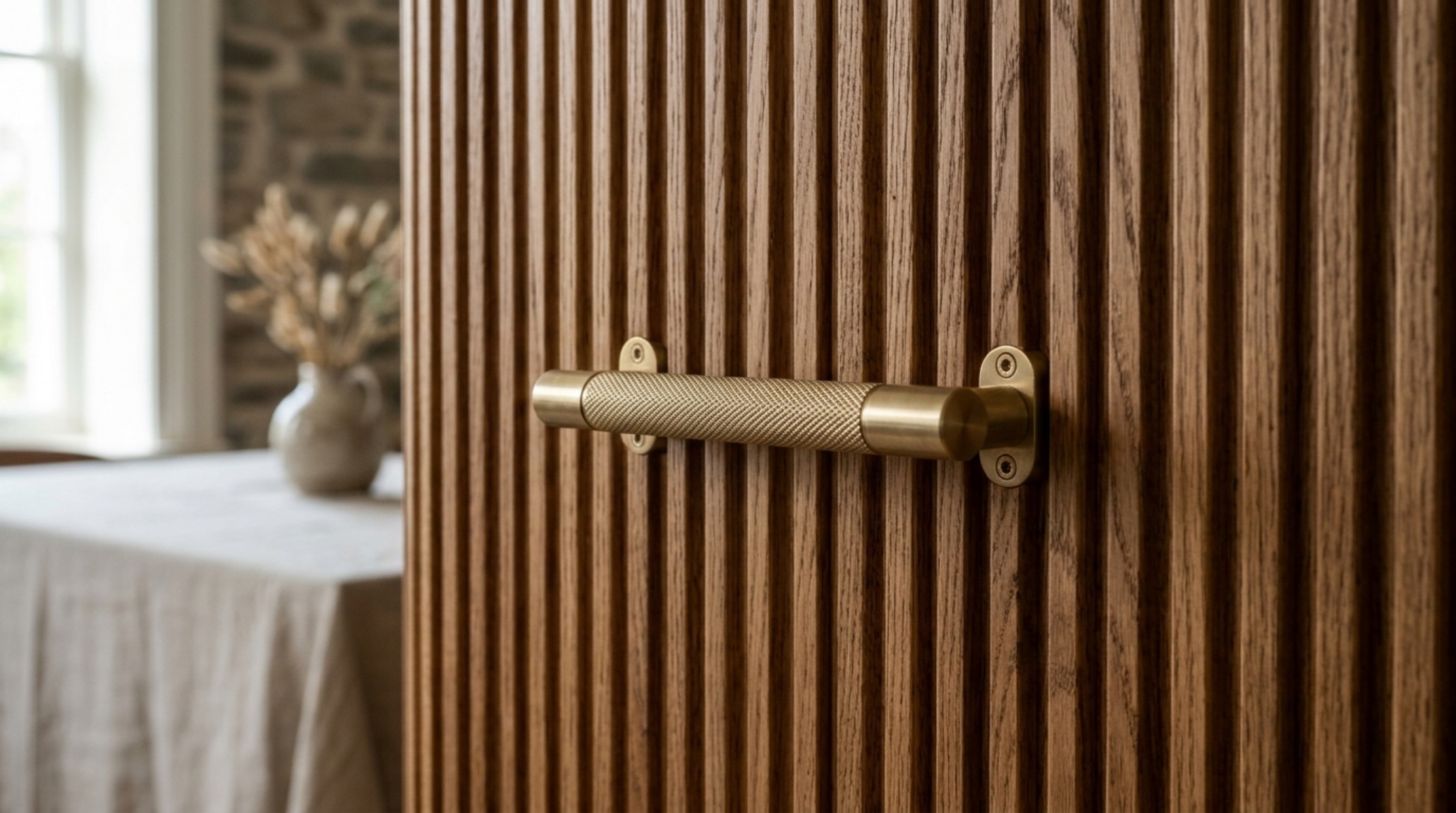 Detail shot of brushed brass hardware and limewash walls in a small space boy meets world house studio city decor ideas concept. Detail shot of brushed brass hardware and limewash walls in a small space boy meets world house studio city decor ideas concept.