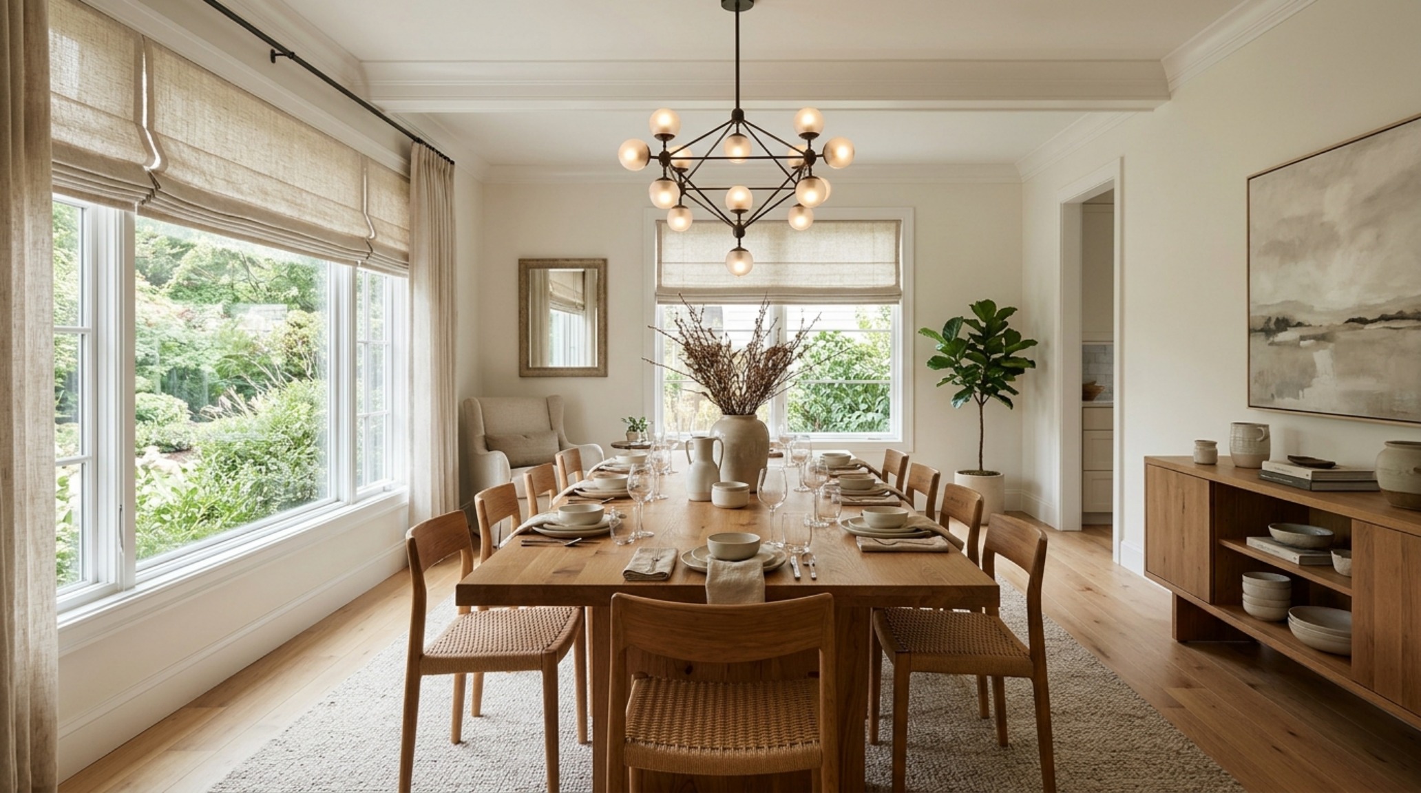 A dining room with 30-inch chair clearances and a warm 2700K chandelier, demonstrating ergonomic boy meets world house studio city decor ideas layout. A dining room with 30-inch chair clearances and a warm 2700K chandelier, demonstrating ergonomic boy meets world house studio city decor ideas layout.