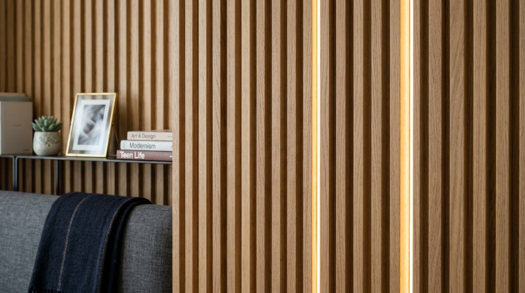 Gen Z interior design trends featuring fluted wood paneling and smart LED light-scapes with high CRI ratings. Gen Z interior design trends featuring fluted wood paneling and smart LED light-scapes with high CRI ratings.