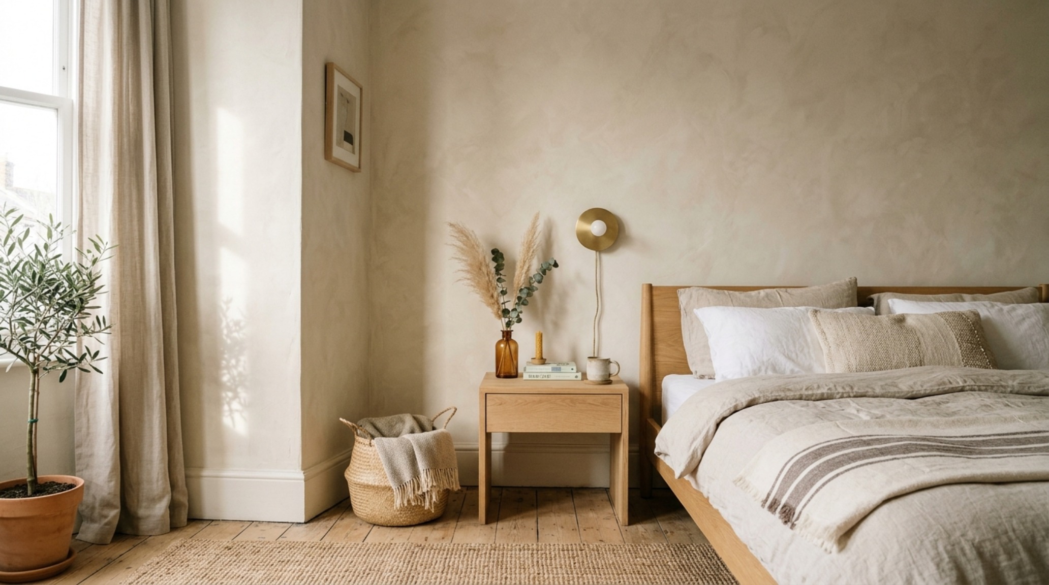 Teen room color palettes displaying the warm glow of Benjamin Moore Swiss Coffee on lime-wash walls at sunset. Teen room color palettes displaying the warm glow of Benjamin Moore Swiss Coffee on lime-wash walls at sunset.