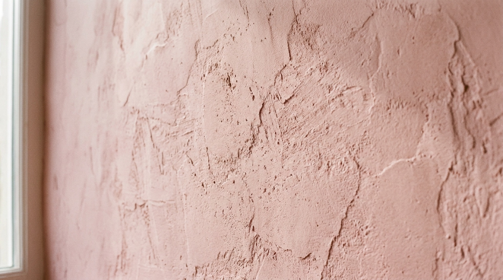 emotional response to interior design hues showing a textured plaster wall in 'Setting Plaster' pink that promotes a sense of safety and calm