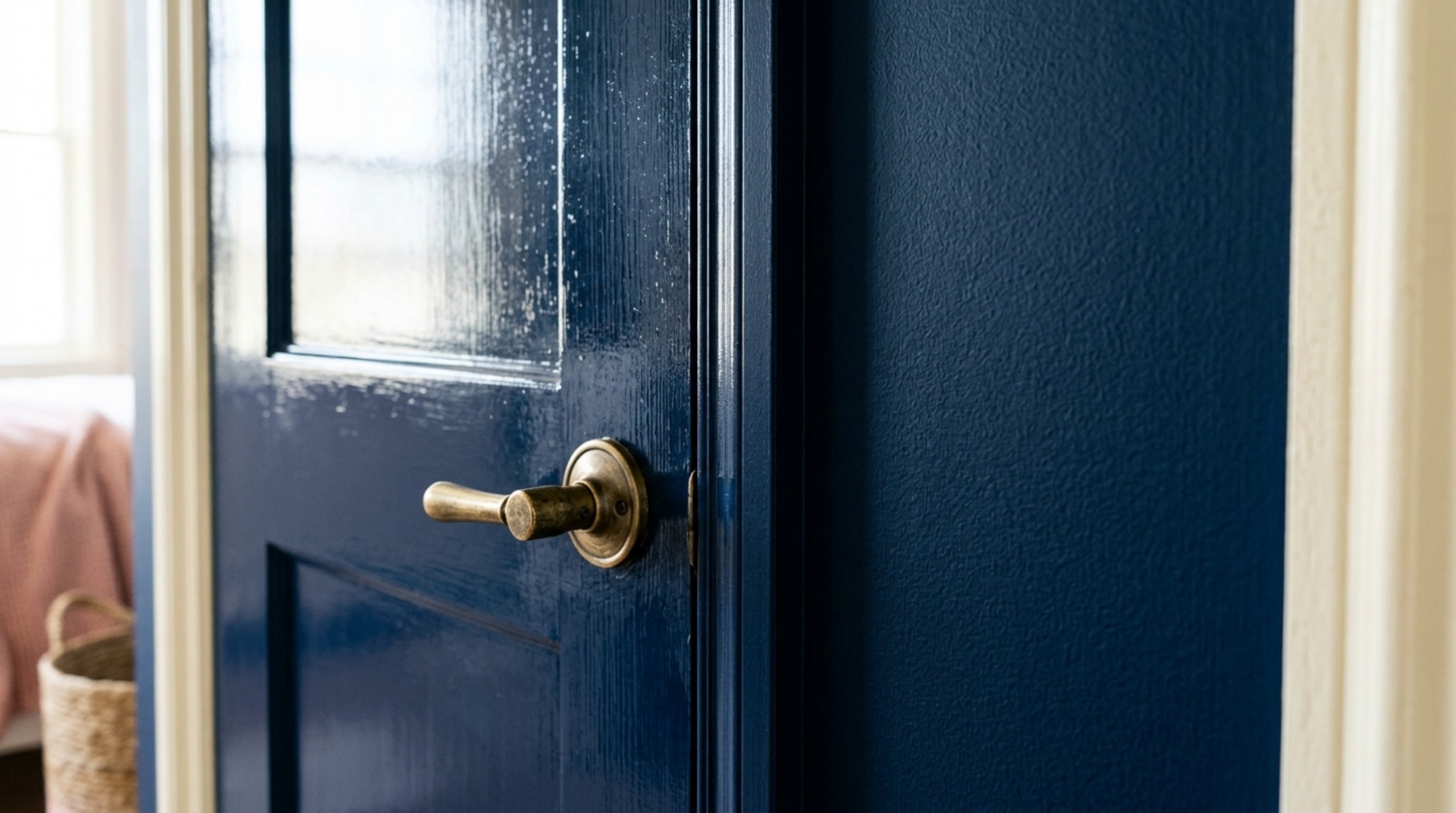 Modern paint palettes for girls rooms highlighting the interplay between an eggshell finish wall and a high-gloss lacquered closet door in a uniform navy hue. Modern paint palettes for girls rooms highlighting the interplay between an eggshell finish wall and a high-gloss lacquered closet door in a uniform navy hue.