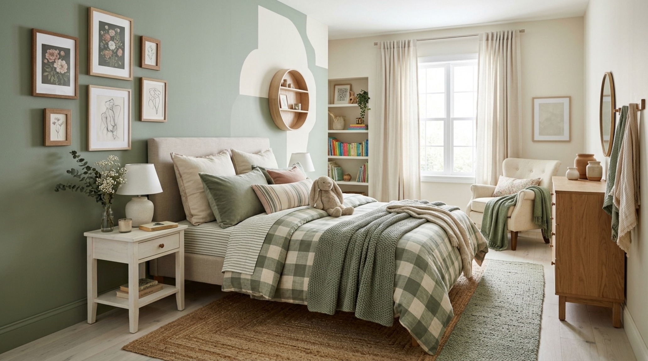 Modern paint palettes for girls rooms featuring a sophisticated blend of sage green and cream with high CRI 92+ lighting highlighting the matte texture. Modern paint palettes for girls rooms featuring a sophisticated blend of sage green and cream with high CRI 92+ lighting highlighting the matte texture.