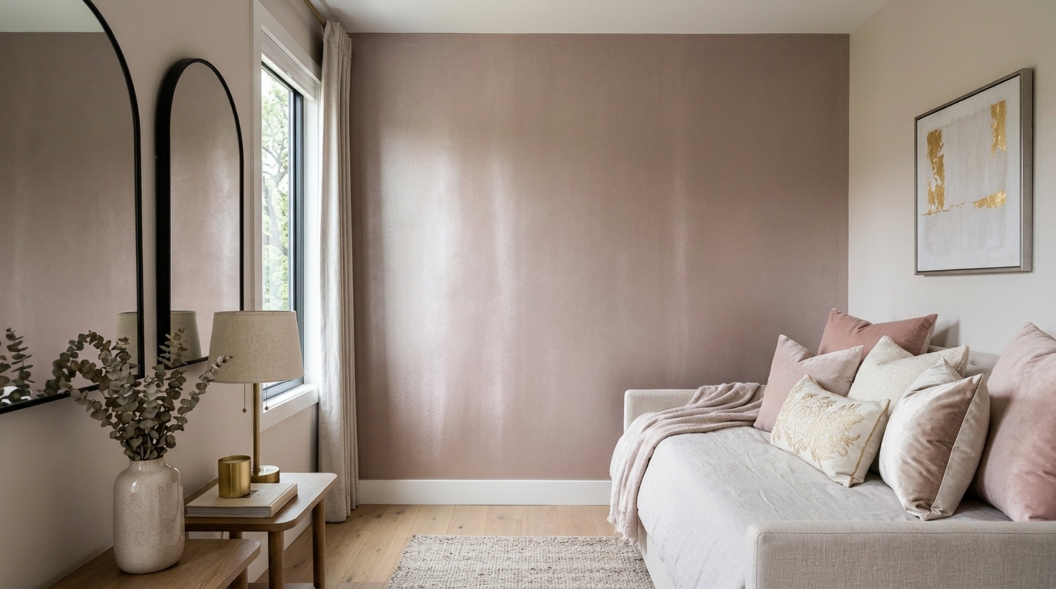 Teen girl accent wall designs featuring a subtle metallic plaster finish that responds to natural afternoon sunlight coming through floor-to-ceiling windows. Teen girl accent wall designs featuring a subtle metallic plaster finish that responds to natural afternoon sunlight coming through floor-to-ceiling windows.