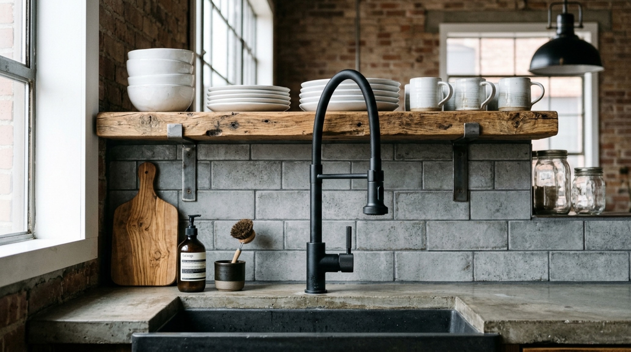 industrial chic kitchen design featuring a reclaimed wood breakfast bar and oversized Edison bulb pendants industrial chic kitchen design featuring a reclaimed wood breakfast bar and oversized Edison bulb pendants