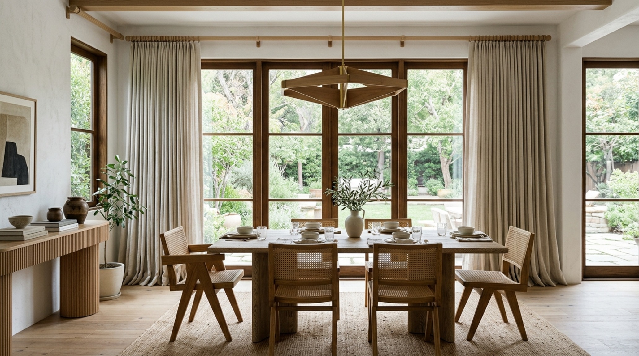 modern curtain designs for windows ideas with custom fluted wood rods and minimalist finials in a contemporary dining space. modern curtain designs for windows ideas with custom fluted wood rods and minimalist finials in a contemporary dining space.