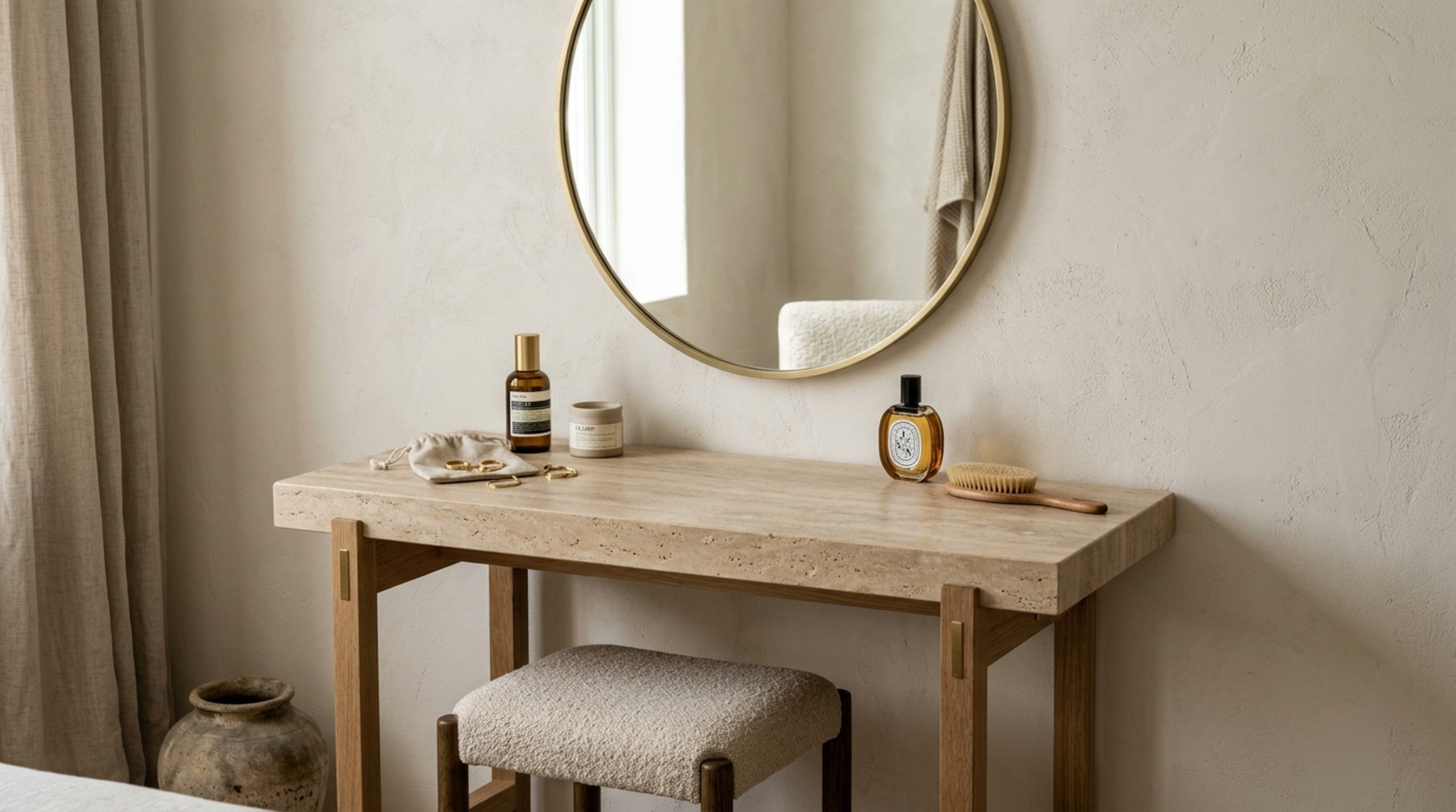 luxury cute bedroom ideas for girls textures including a honed stone vanity top and brass hardware for an elevated look