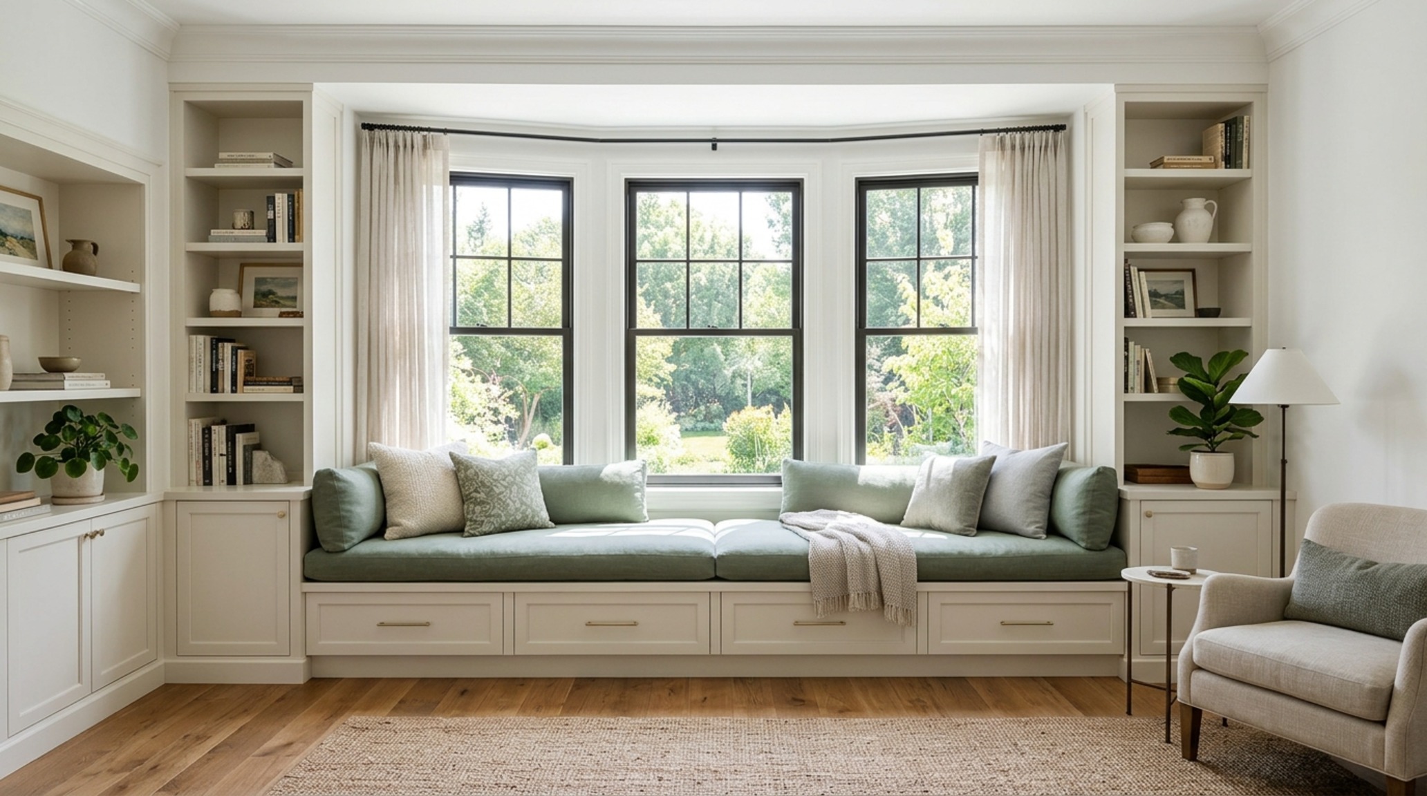 modern cute bedroom ideas for girls ideas with a built-in window seat and integrated LED accent lighting for a clean aesthetic