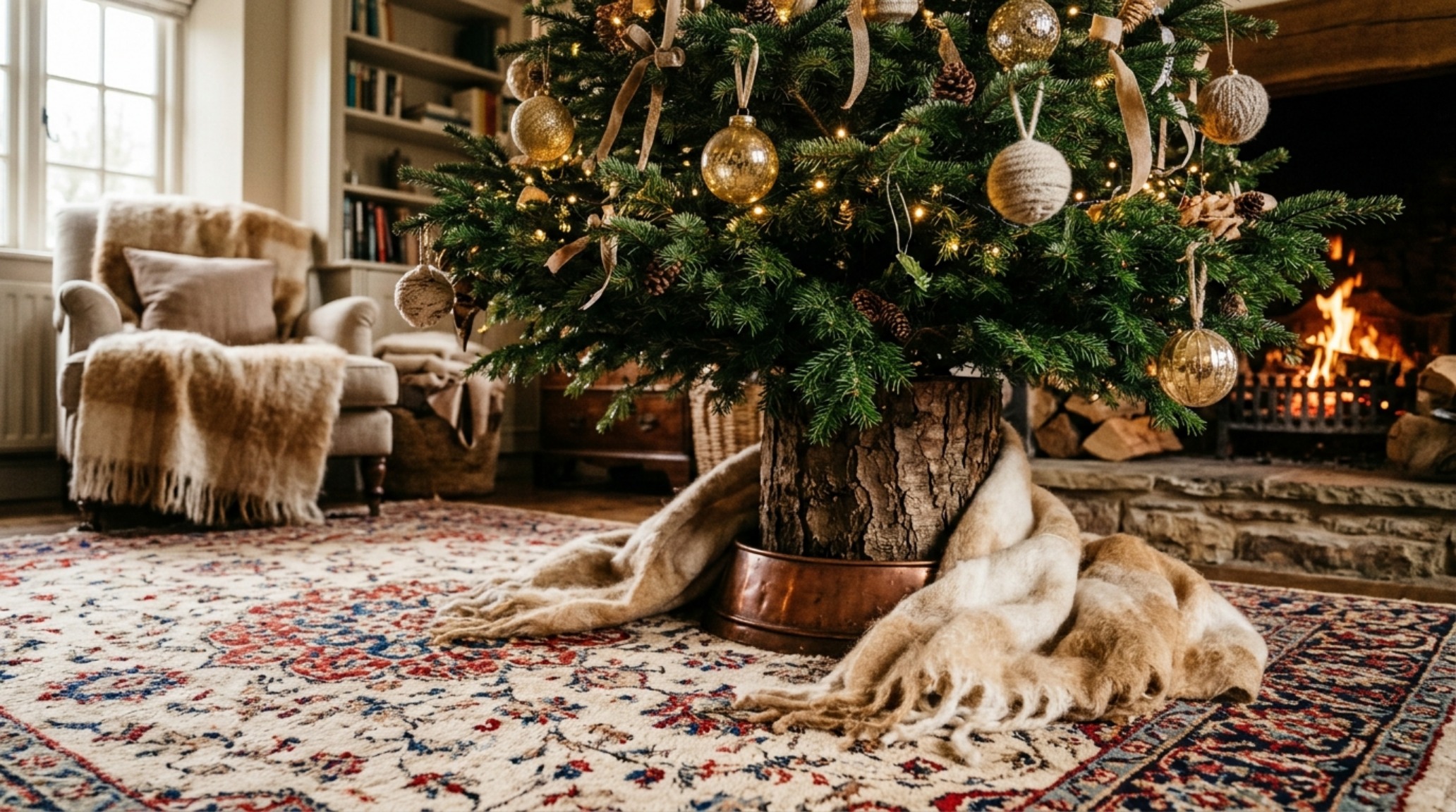 Luxury designer xmas trees textures with oversized hand-knotted wool tree skirts and mohair throws creating a cozy yet sophisticated grounding element. Luxury designer xmas trees textures with oversized hand-knotted wool tree skirts and mohair throws creating a cozy yet sophisticated grounding element.
