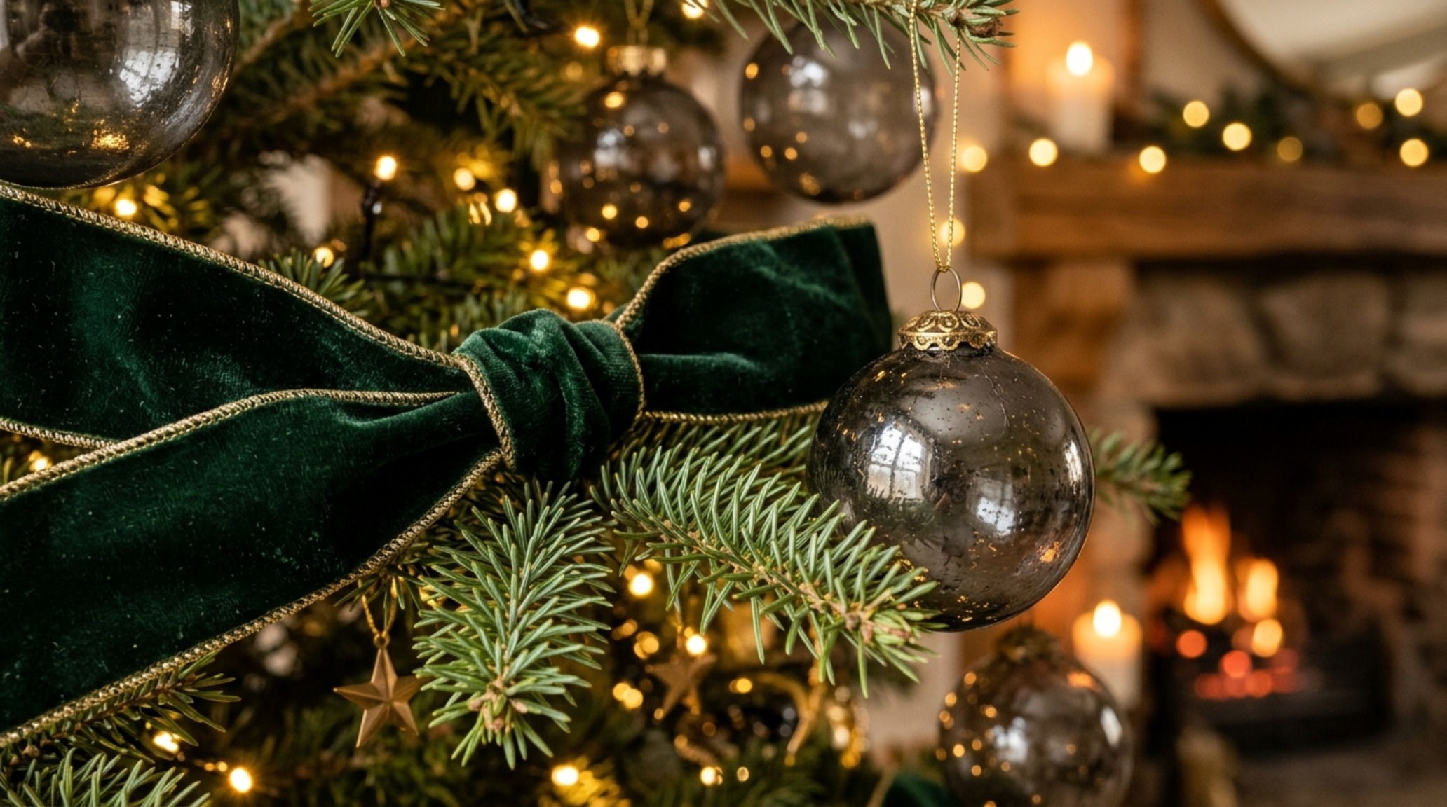 Luxury designer xmas trees textures showcasing heavy-weight silk velvet ribbons in deep ochre paired with hand-blown smoke glass baubles on a lush evergreen. Luxury designer xmas trees textures showcasing heavy-weight silk velvet ribbons in deep ochre paired with hand-blown smoke glass baubles on a lush evergreen.