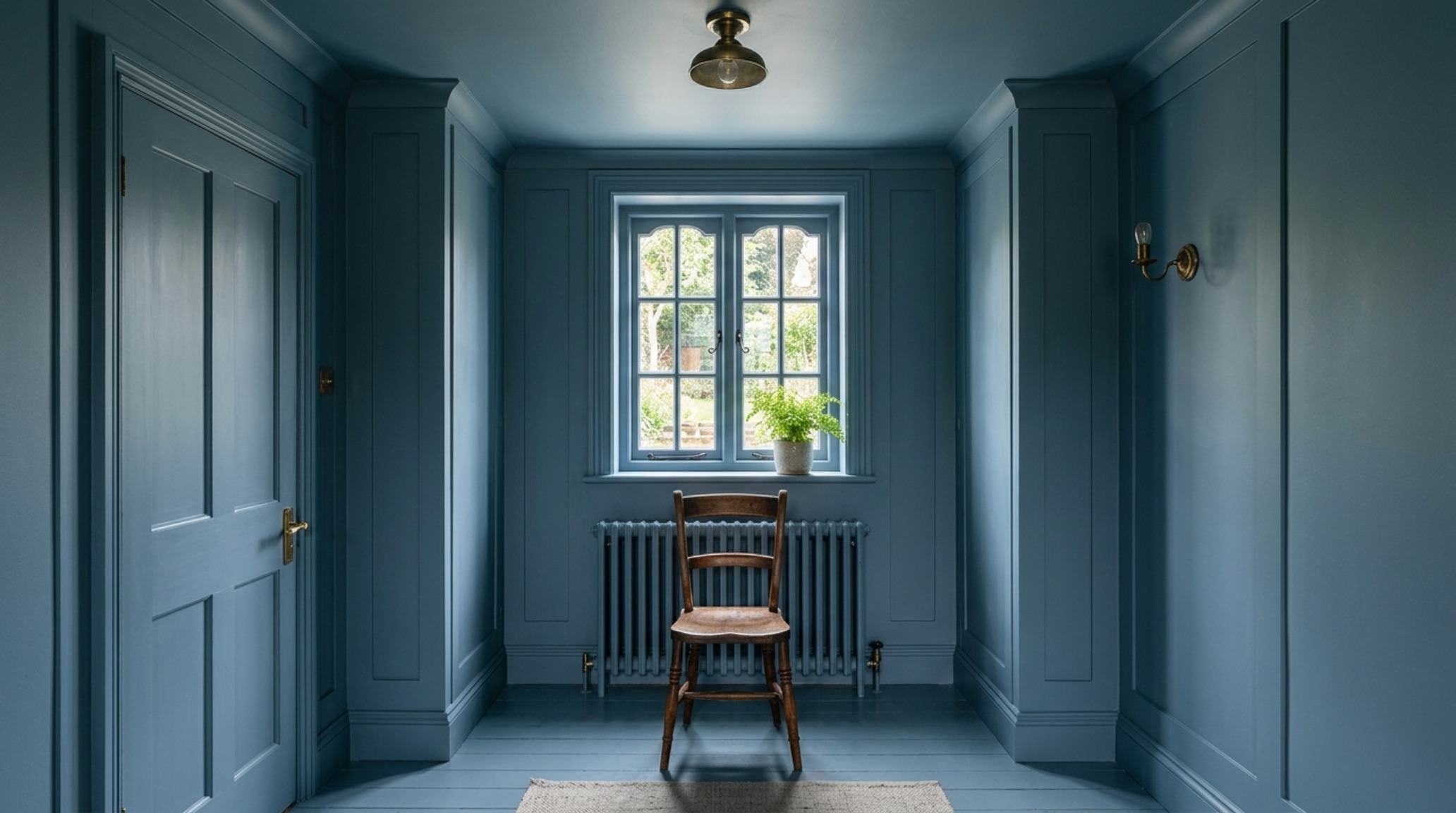 Floating desk in a 'Deep Work' nook painted in a matte slate finish to reduce visual glare and distractions. Floating desk in a 'Deep Work' nook painted in a matte slate finish to reduce visual glare and distractions.