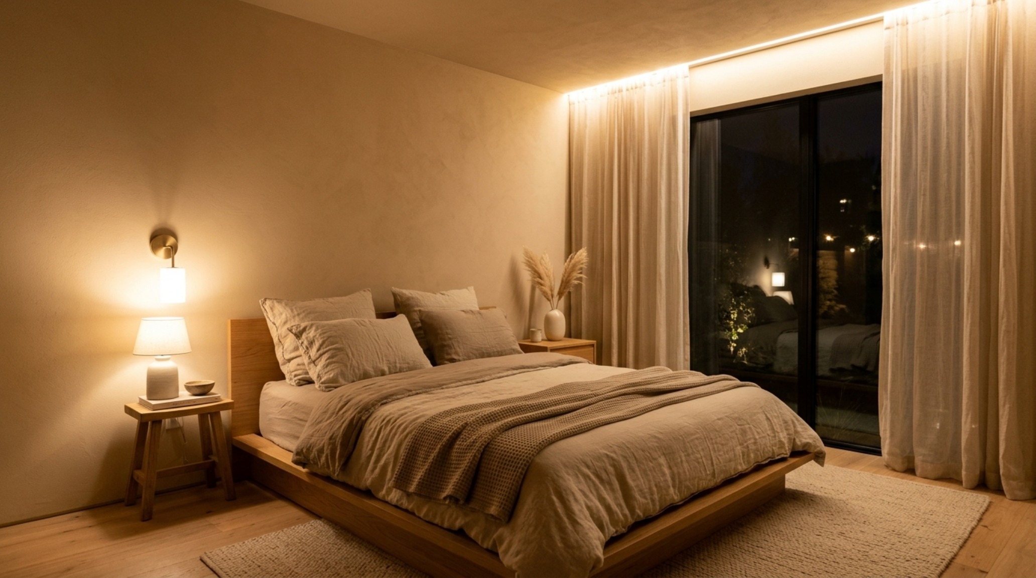Minimalist bedroom with warm greige walls and high-CRI lighting, showcasing restorative paint color trends. Minimalist bedroom with warm greige walls and high-CRI lighting, showcasing restorative paint color trends.