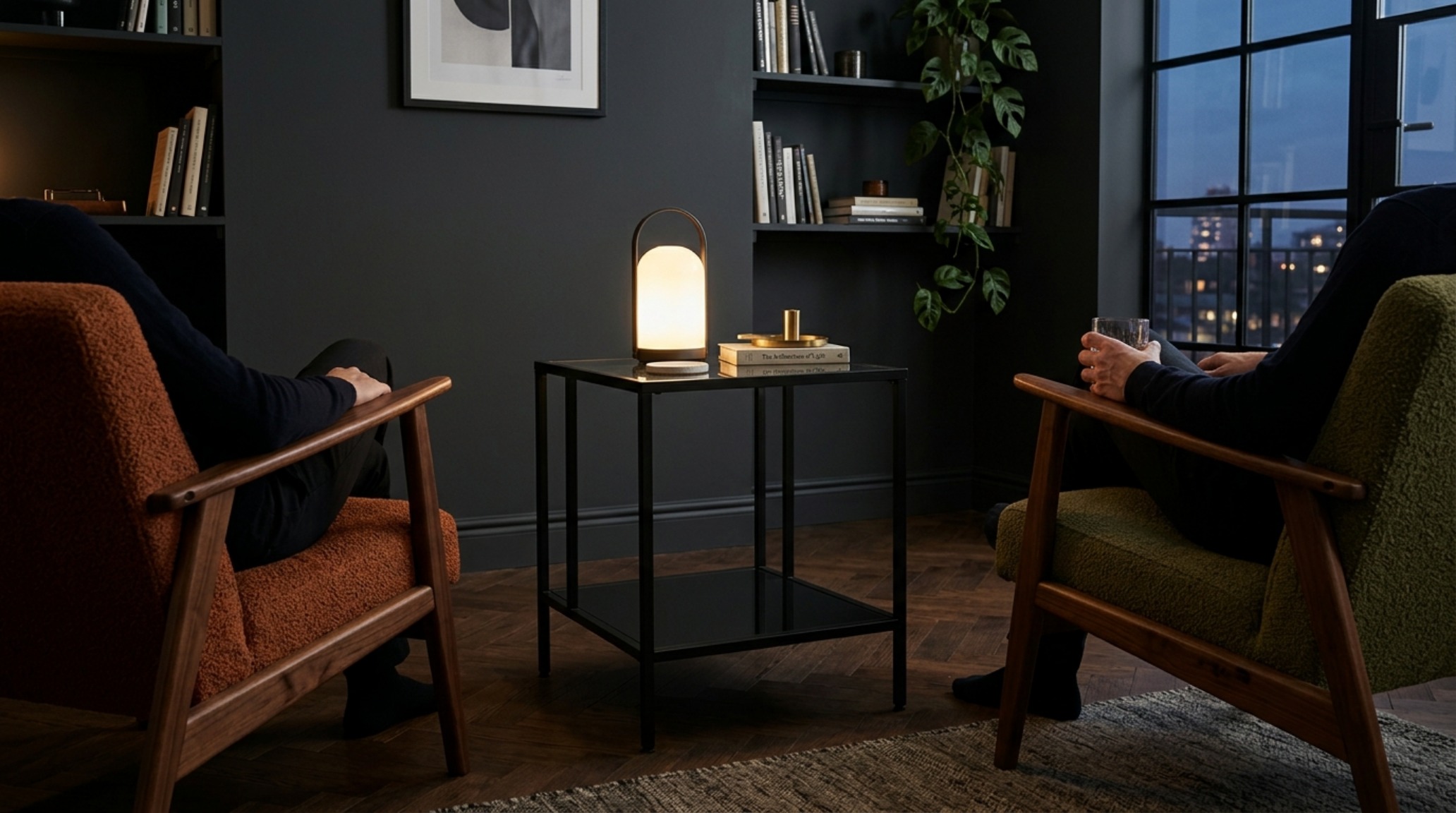 Symmetry in design: two ikea vittsjoe side tables for small decor ideas used as nested coffee tables in a compact seating area.