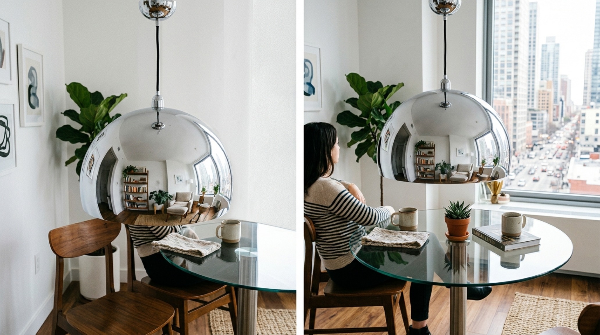 small space unique hanging lights with a mirror-finish chrome surface to reflect natural light and expand the room small space unique hanging lights with a mirror-finish chrome surface to reflect natural light and expand the room