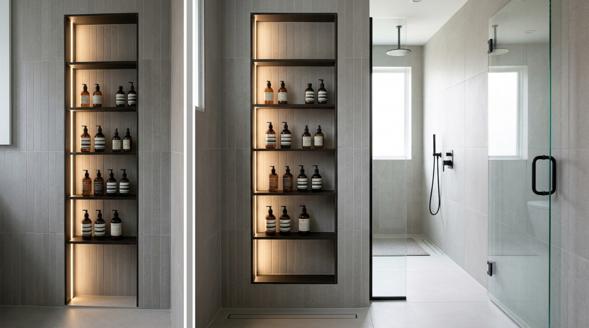small space interior design ideas for bathrooms highlighting a vertical shower niche with integrated LED strips to emphasize height and organization small space interior design ideas for bathrooms highlighting a vertical shower niche with integrated LED strips to emphasize height and organization
