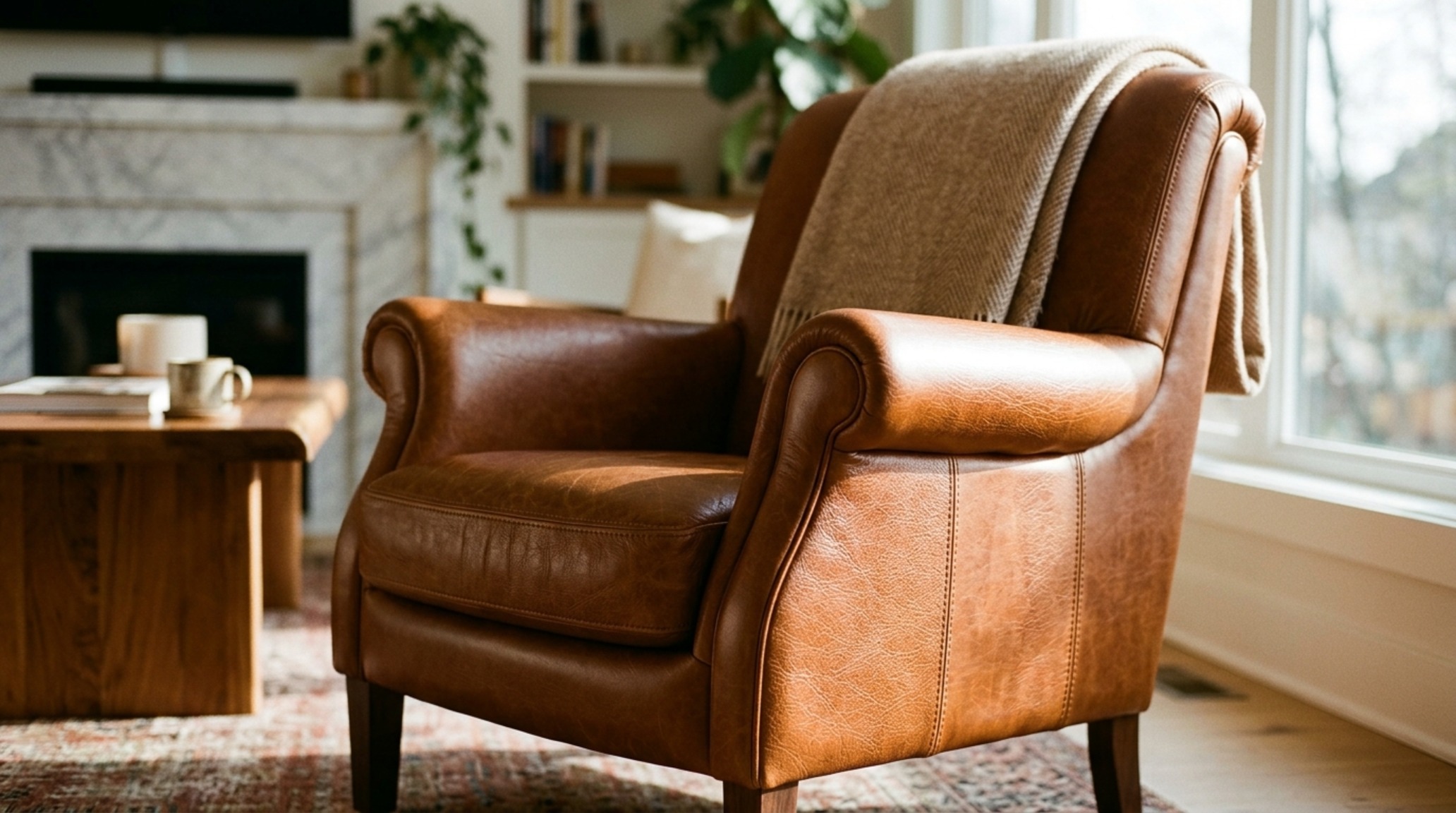 luxury living room furniture sets featuring ergonomic swivel club chairs in cognac aniline leather with precise lumbar support