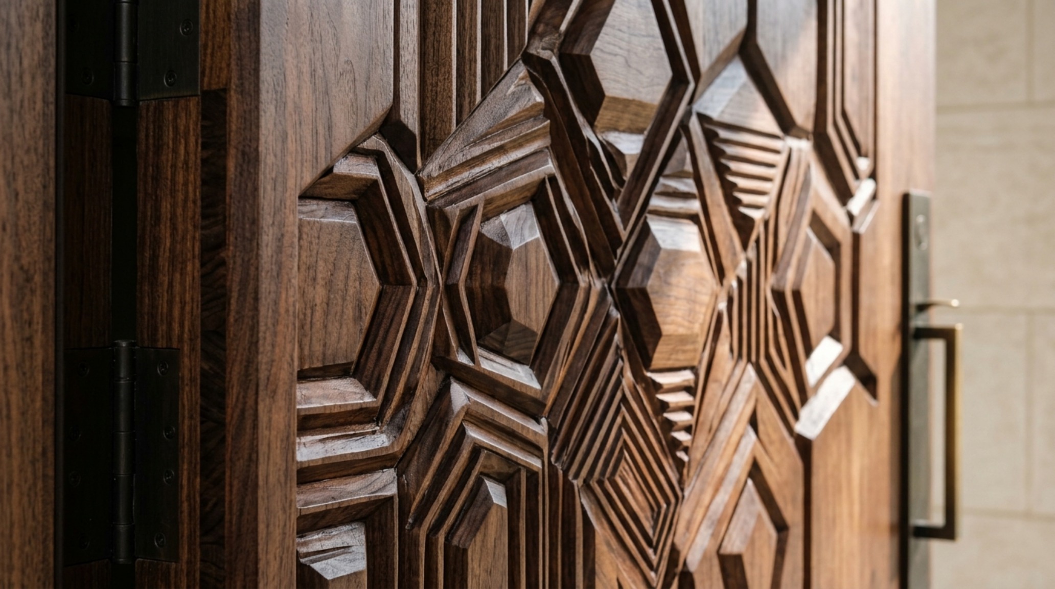 luxury ideas for front doors textures featuring a bespoke hand-carved walnut door with intricate geometric relief patterns luxury ideas for front doors textures featuring a bespoke hand-carved walnut door with intricate geometric relief patterns