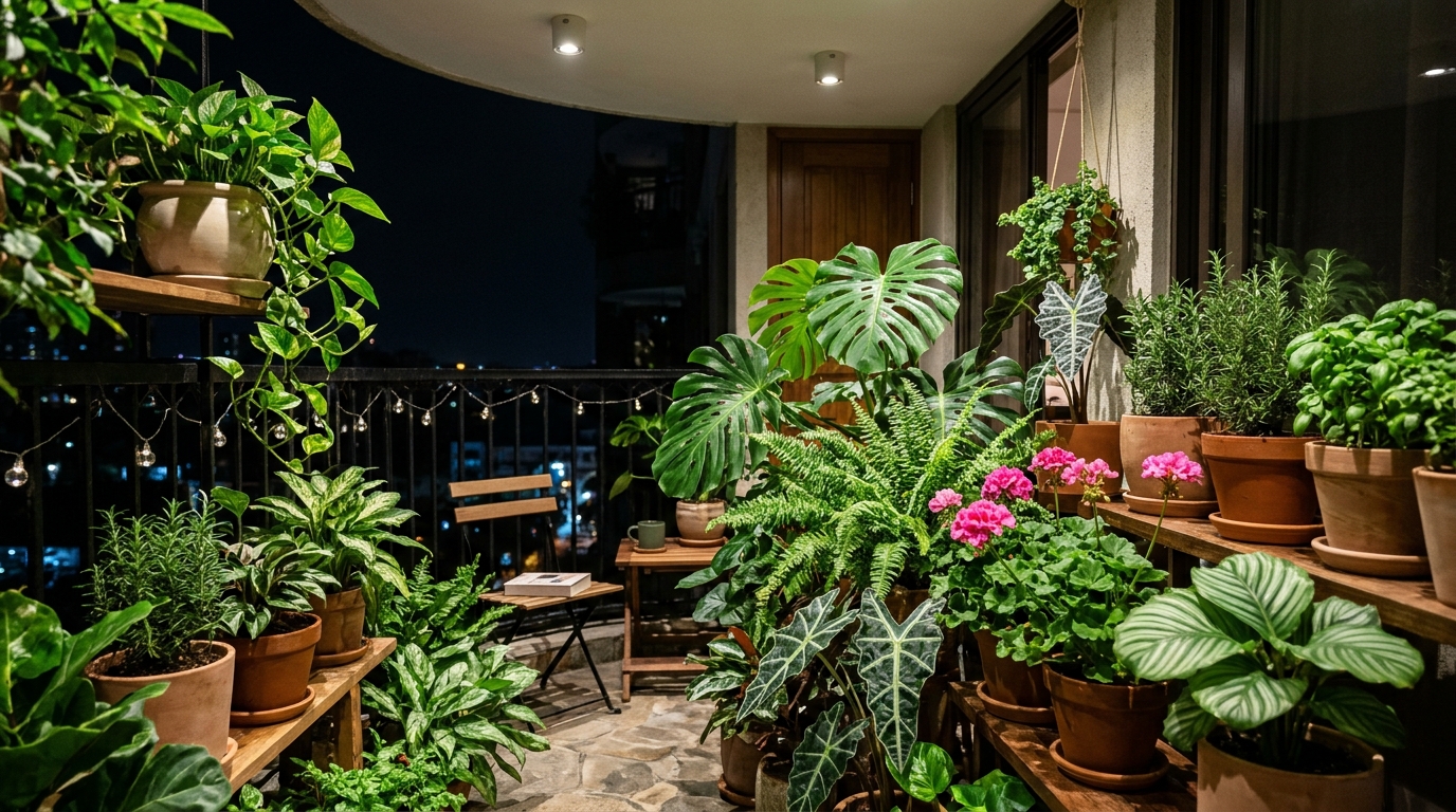 Minimalist plant arrangement using high-CRI lighting to enhance the natural green tones of the foliage.