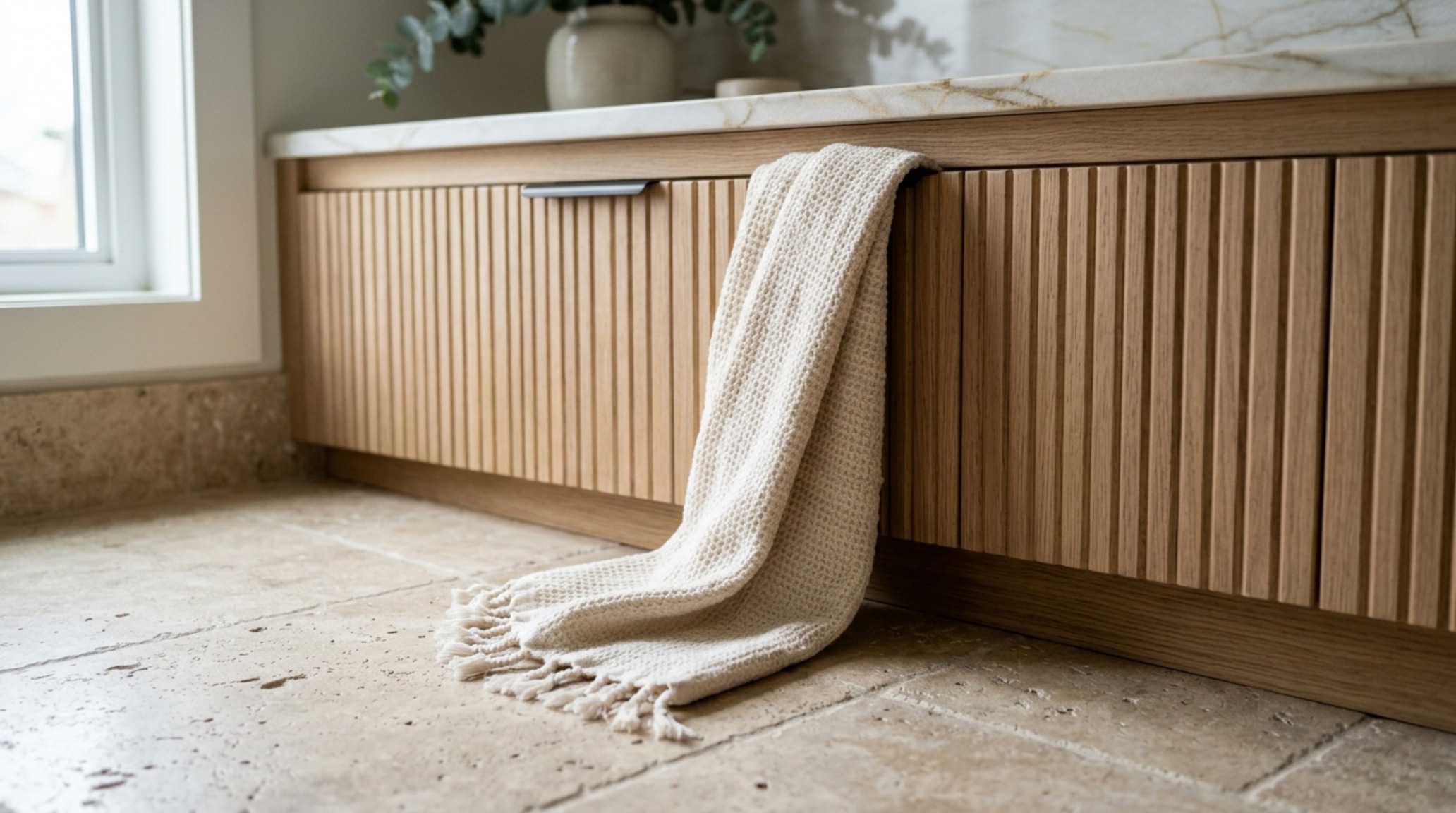 luxury interior design ideas for bathrooms textures illustrating the contrast between honed travertine floor tiles and a fluted walnut cabinetry unit luxury interior design ideas for bathrooms textures illustrating the contrast between honed travertine floor tiles and a fluted walnut cabinetry unit