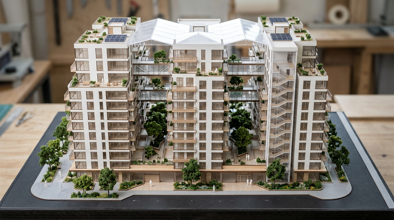 A forward-looking architectural reflection showing a glazed patio as the sustainable future of urban small apartment balcony ideas.