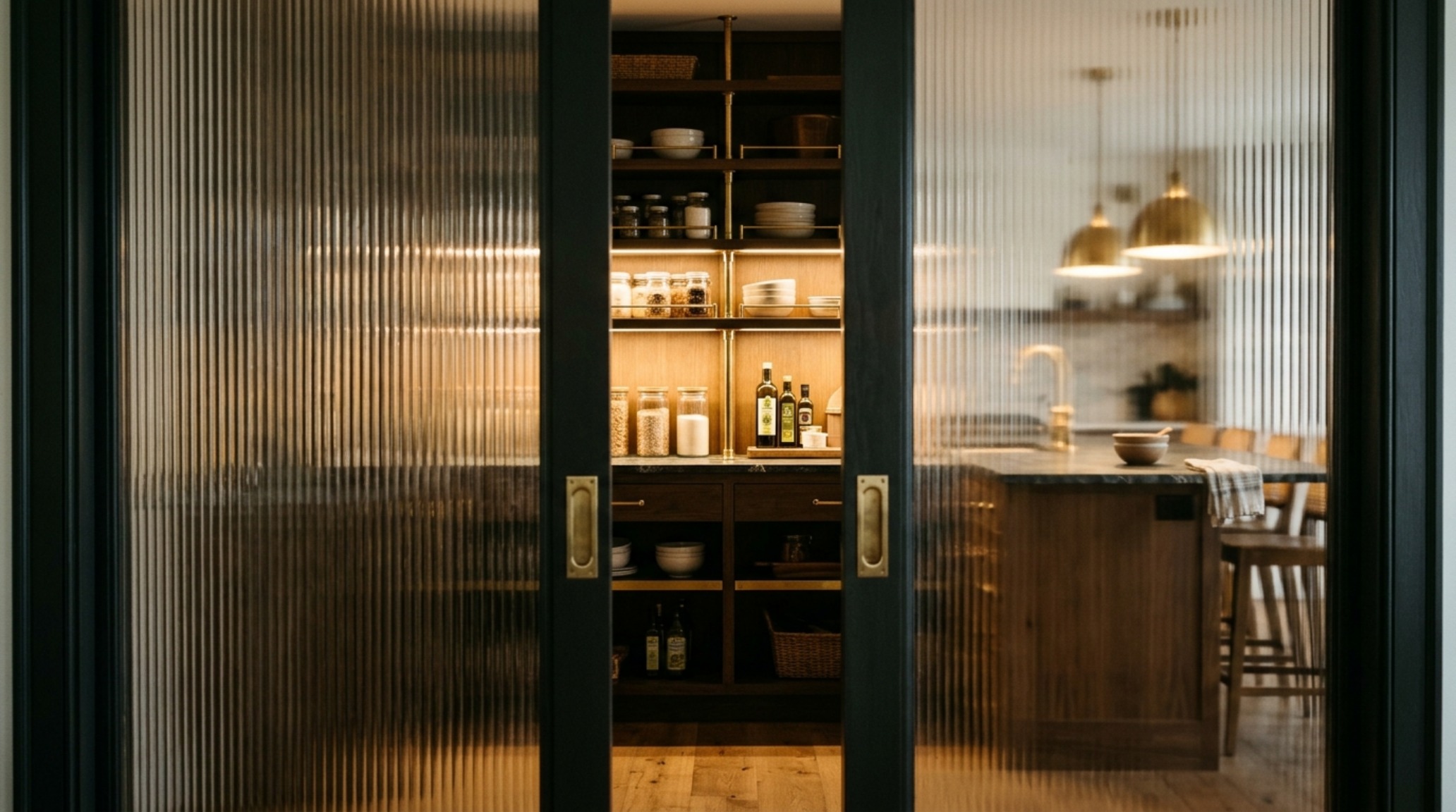 Modern small pantry organization ideas ideas featuring fluted glass doors and recessed vertical lighting for an ethereal glow. Modern small pantry organization ideas ideas featuring fluted glass doors and recessed vertical lighting for an ethereal glow.
