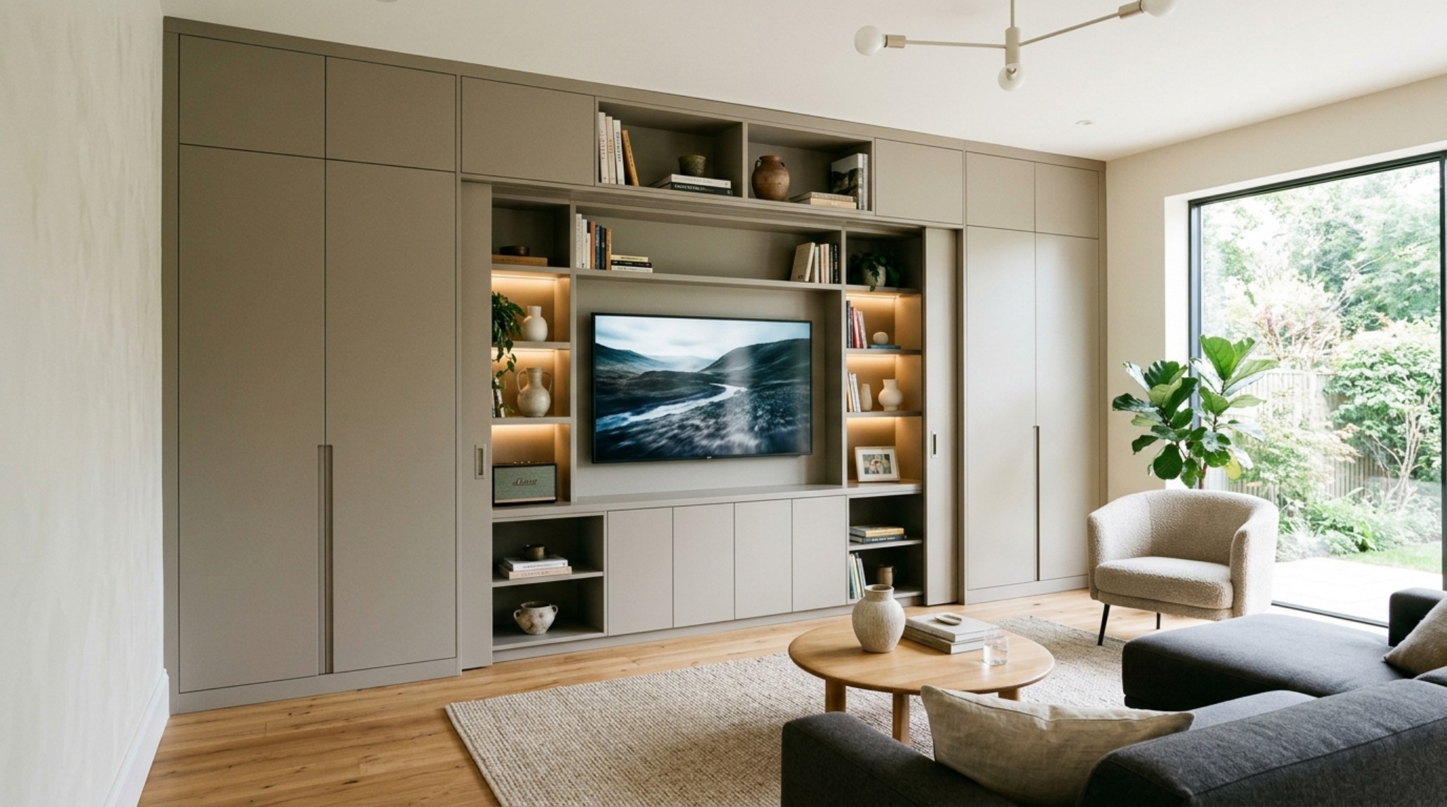 modern unique cabinets ideas for a living room media unit with integrated bi-fold pocket doors and a seamless architectural silhouette. modern unique cabinets ideas for a living room media unit with integrated bi-fold pocket doors and a seamless architectural silhouette.