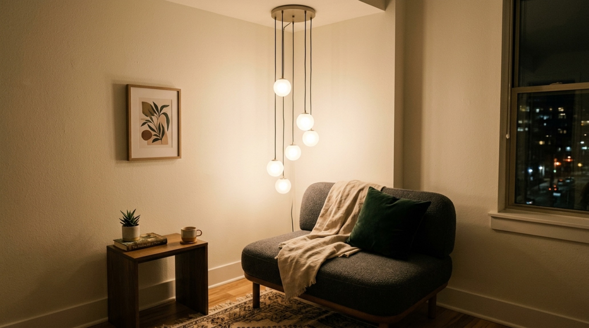 small space unique hanging lights in a cluster arrangement to define a reading corner without using floor space small space unique hanging lights in a cluster arrangement to define a reading corner without using floor space